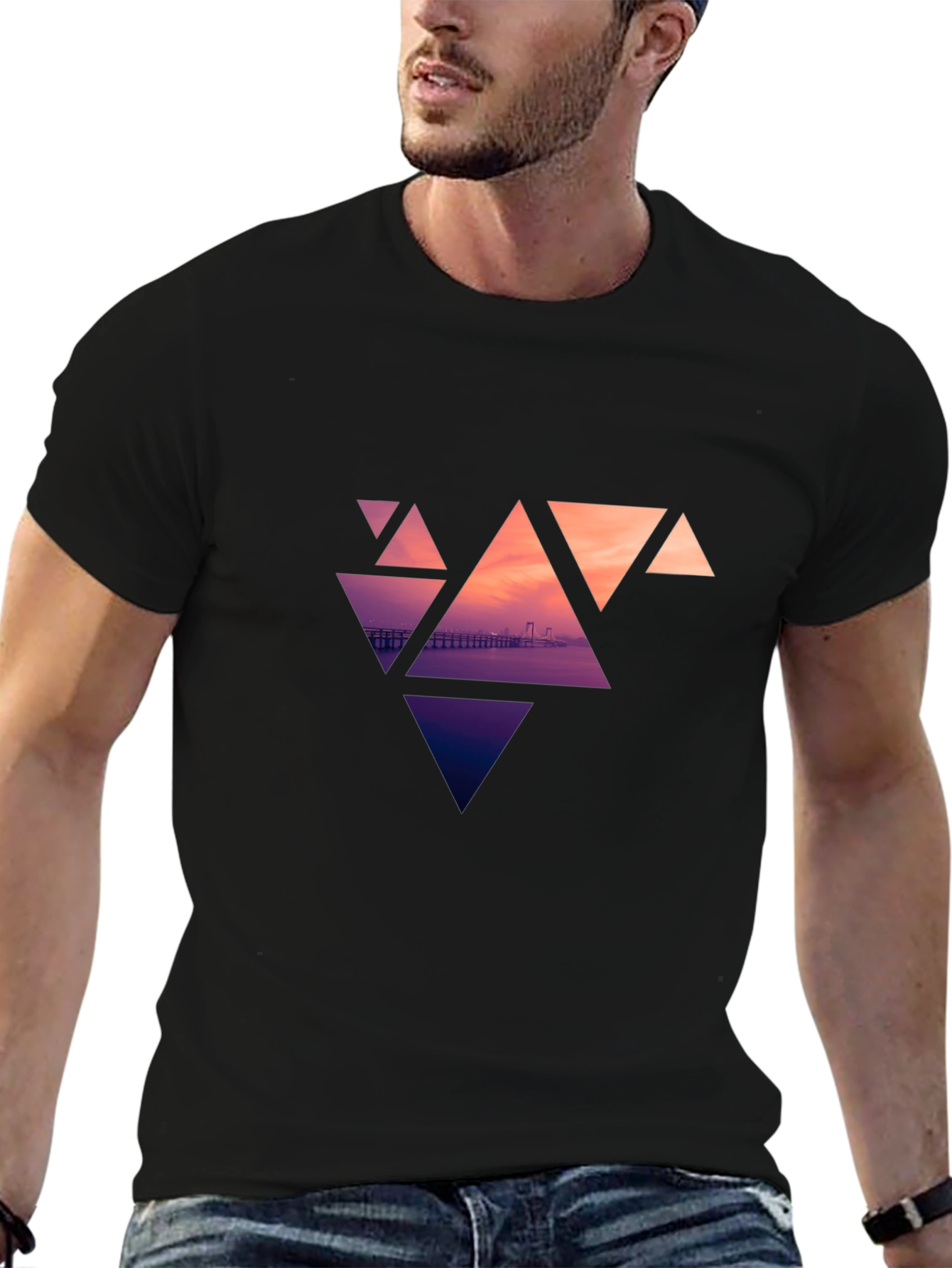 Geometric Sunset Graphic Tee - Modern Design