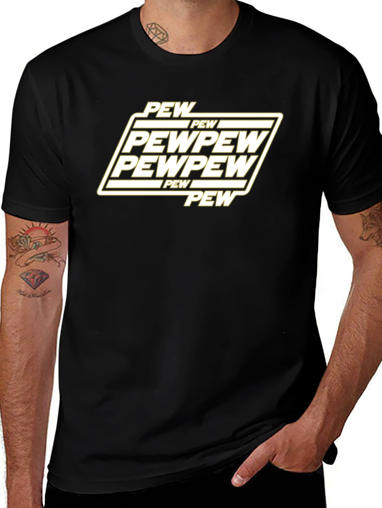 Pew Pew Graphic T-Shirt - Black Cotton Blend