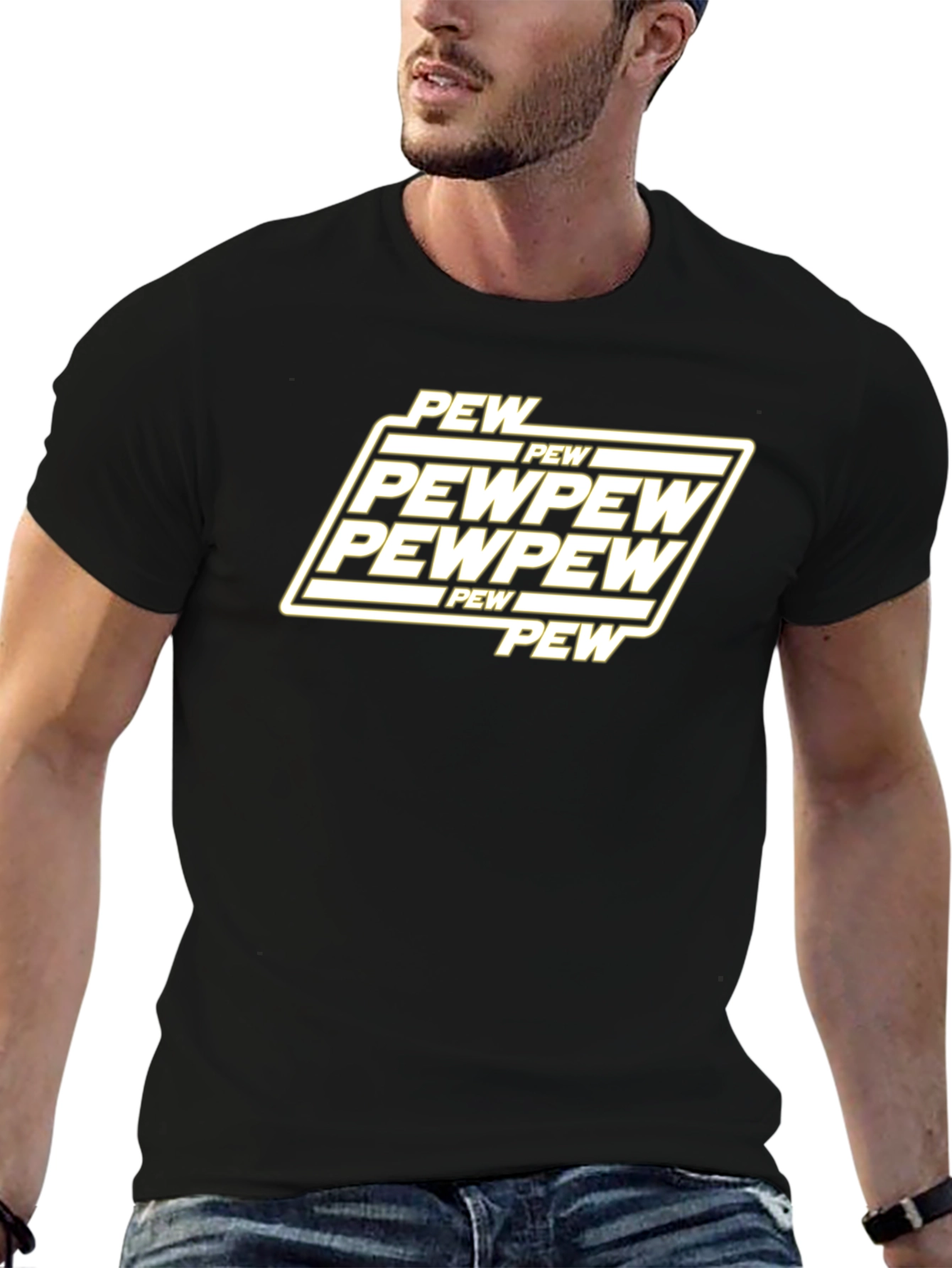 Pew Pew Graphic T-Shirt - Black Cotton Blend