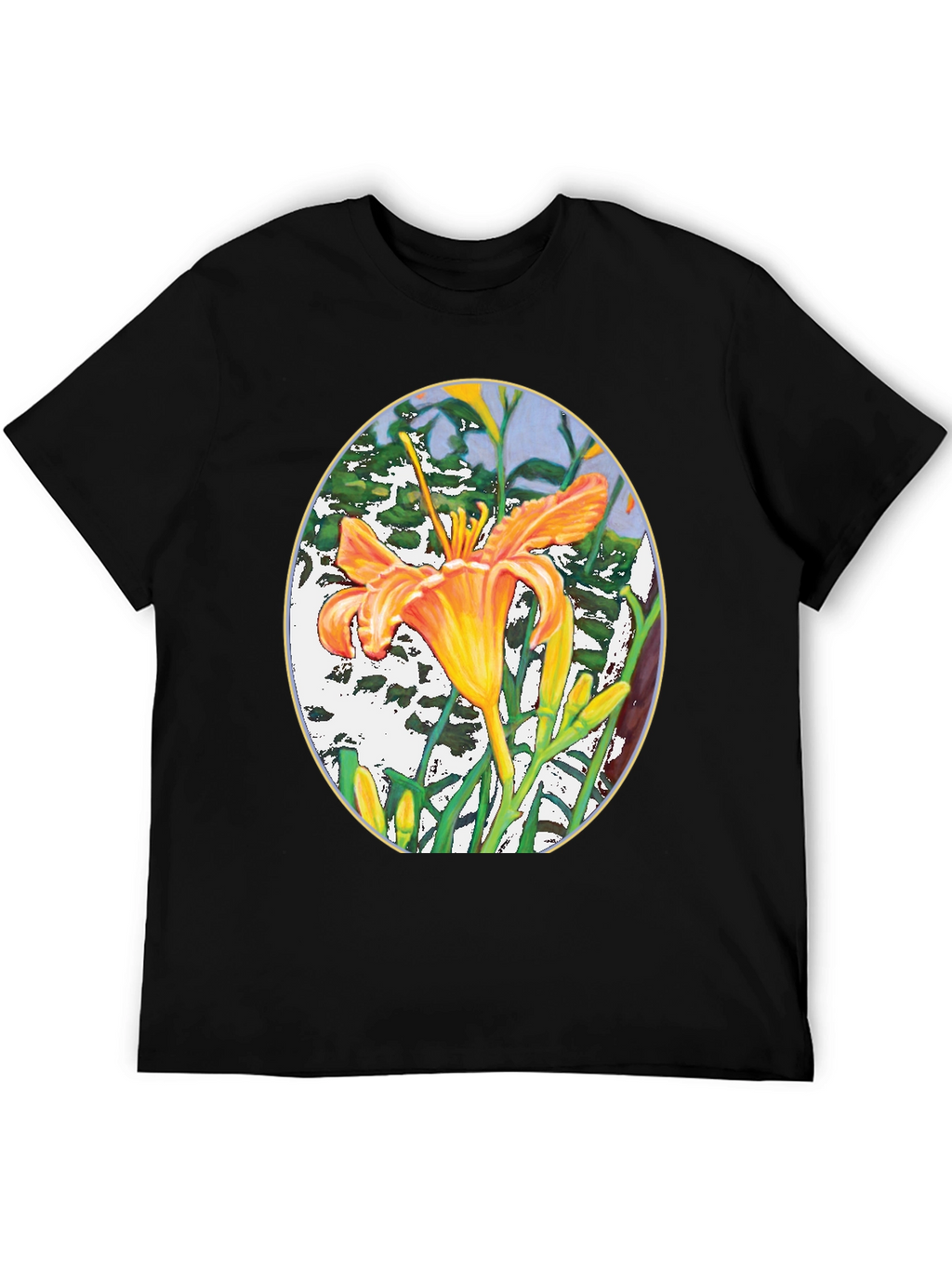 Floral Lily Graphic Print Black T-Shirt