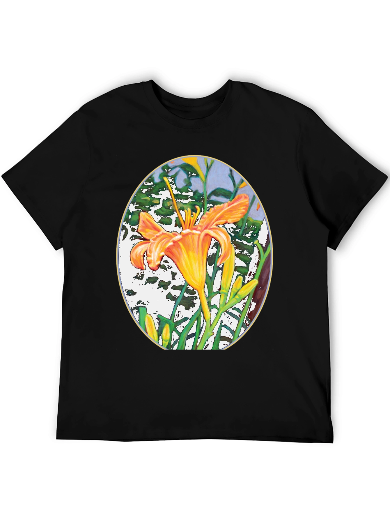 Floral Lily Graphic Print Black T-Shirt