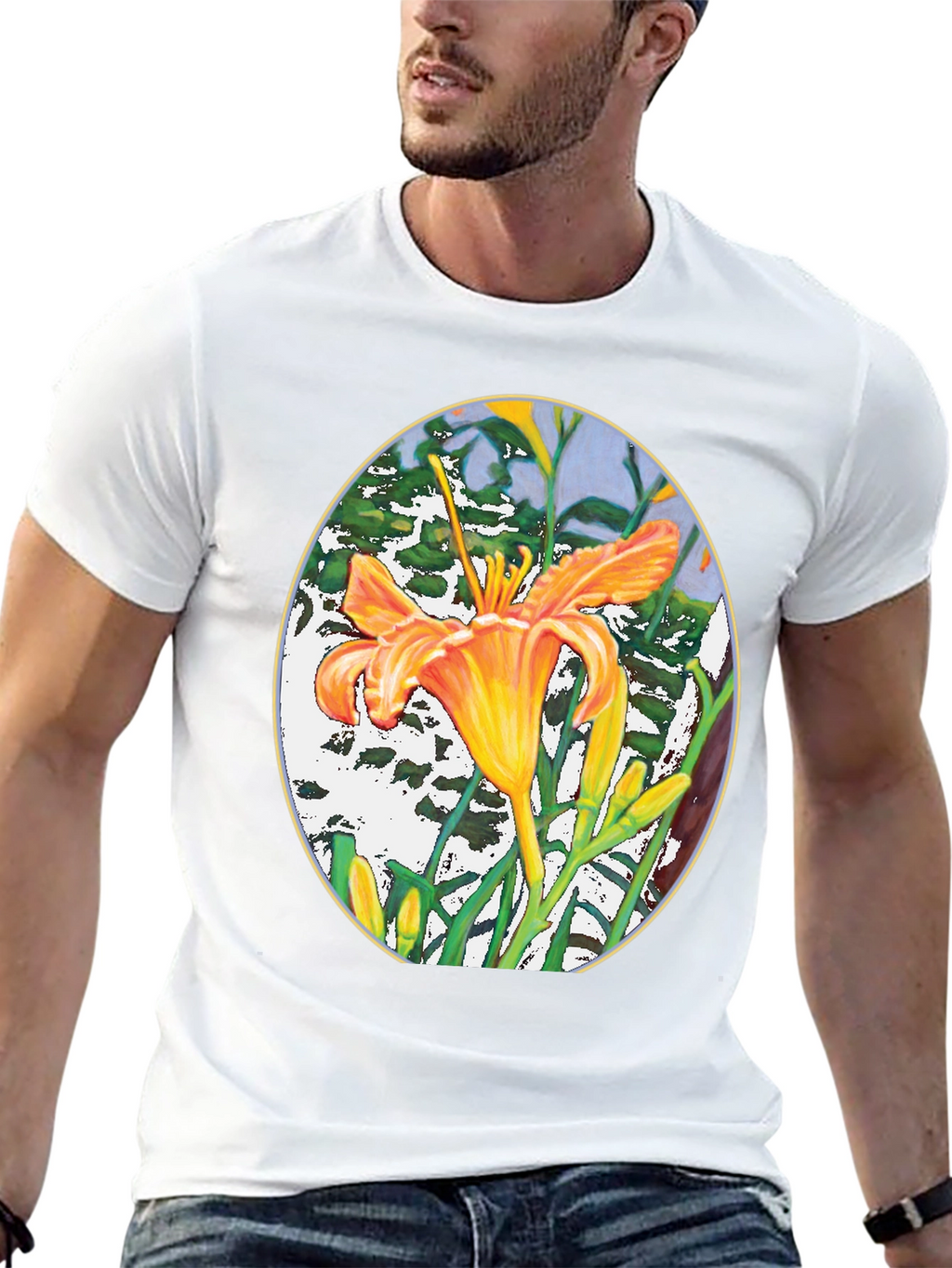 Floral Lily Graphic Print Black T-Shirt