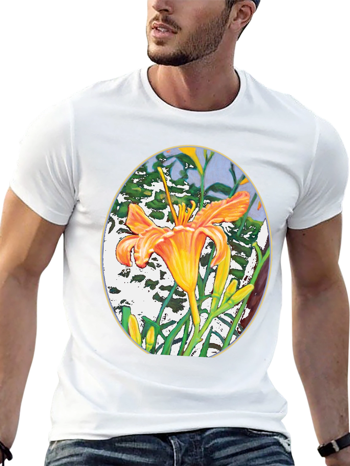 Floral Lily Graphic Print Black T-Shirt