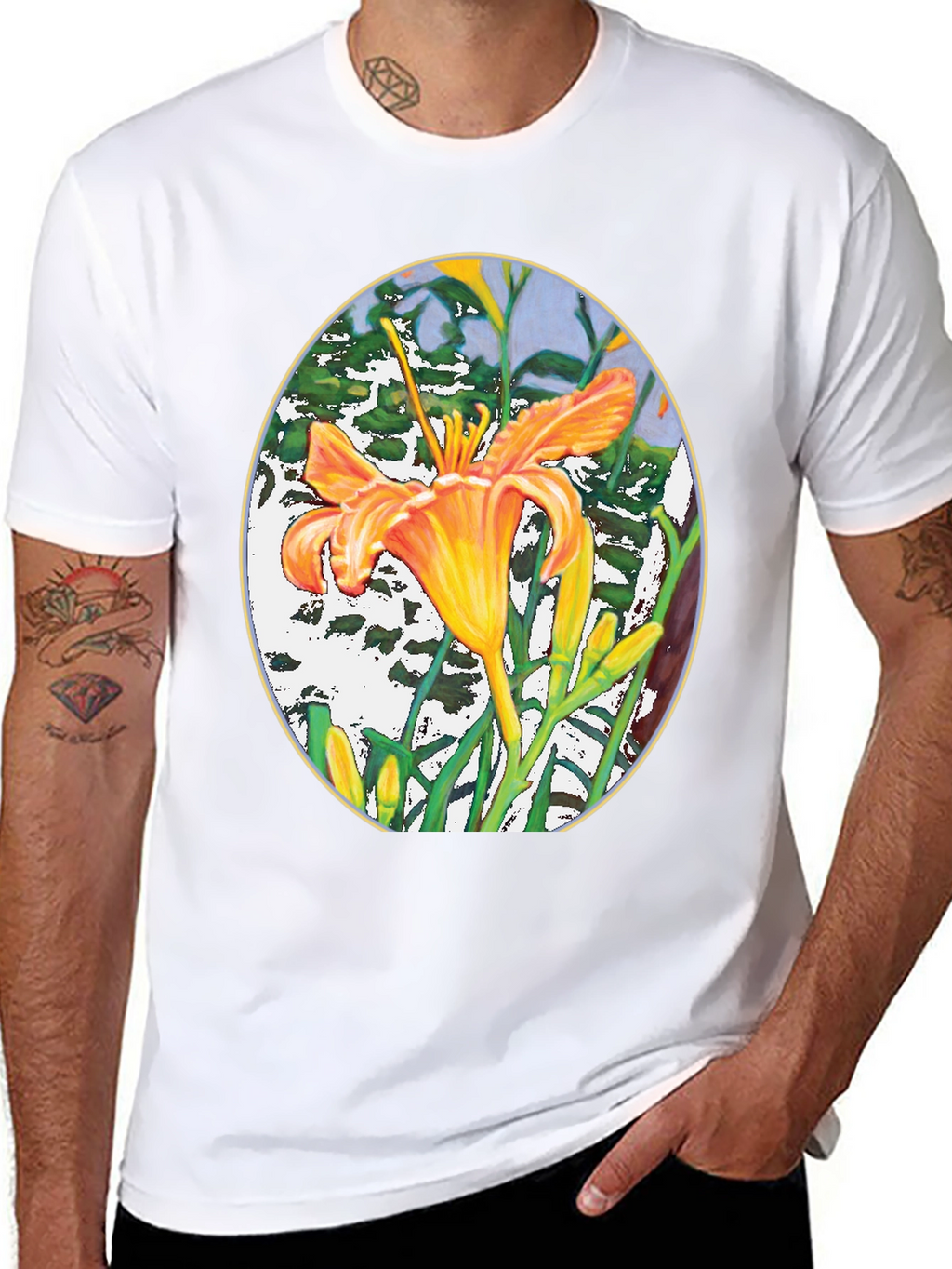 Floral Lily Graphic Print Black T-Shirt