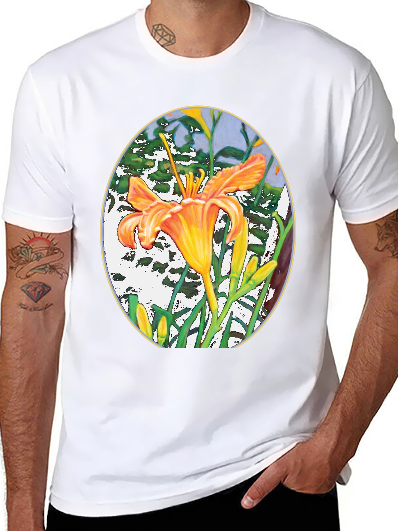 Floral Lily Graphic Print Black T-Shirt