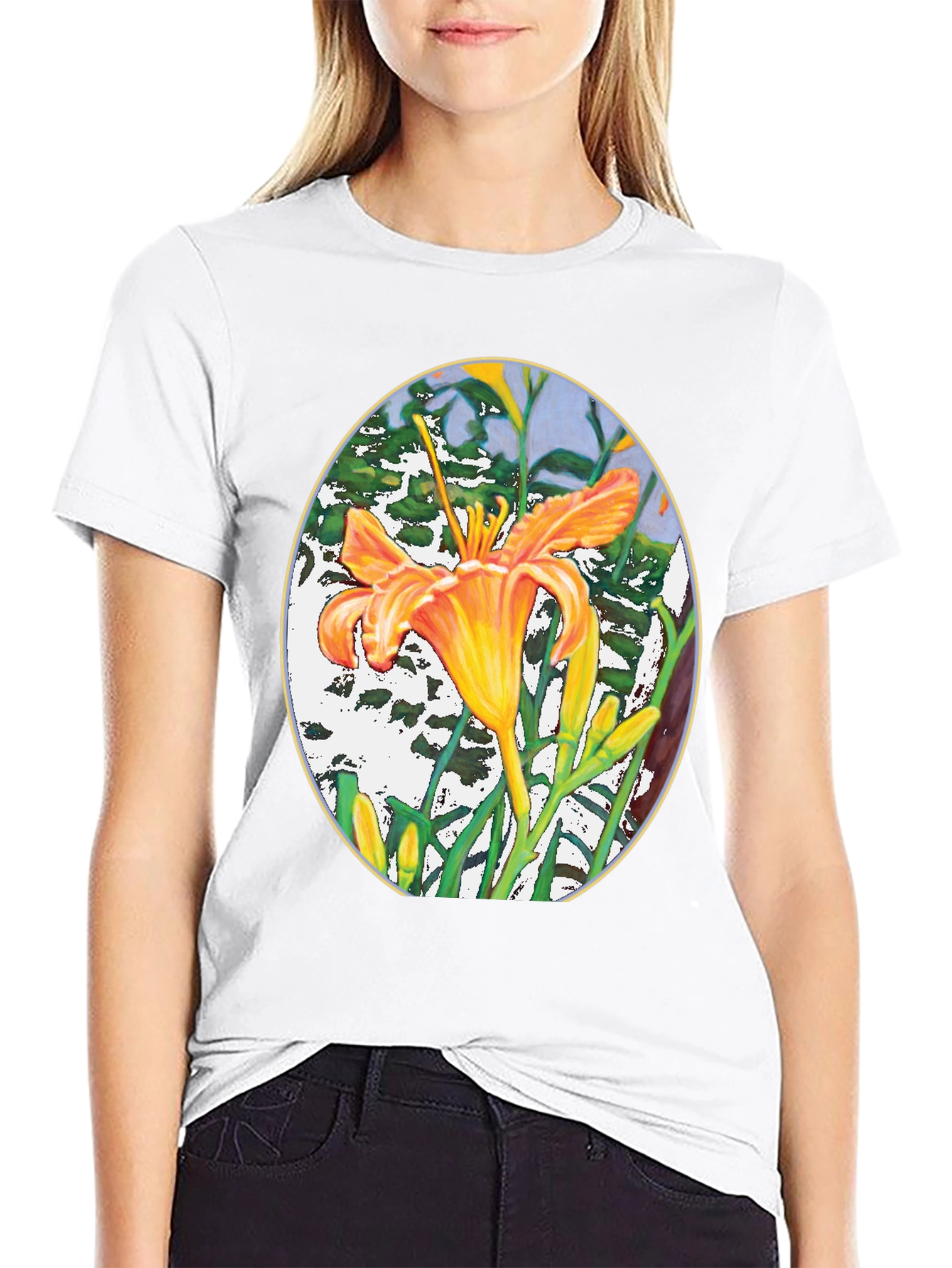 Floral Lily Graphic Print Black T-Shirt