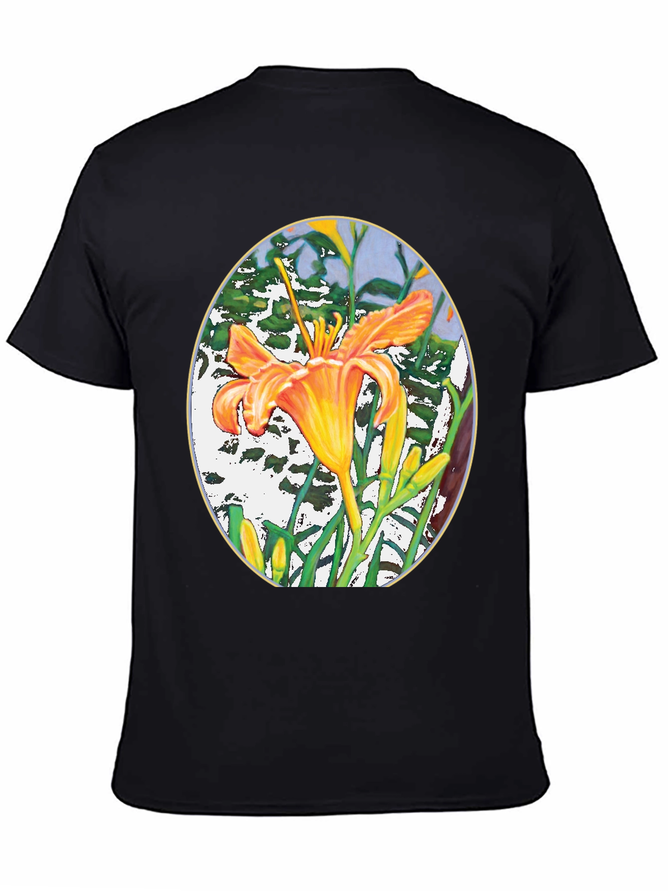 Floral Lily Graphic Print Black T-Shirt