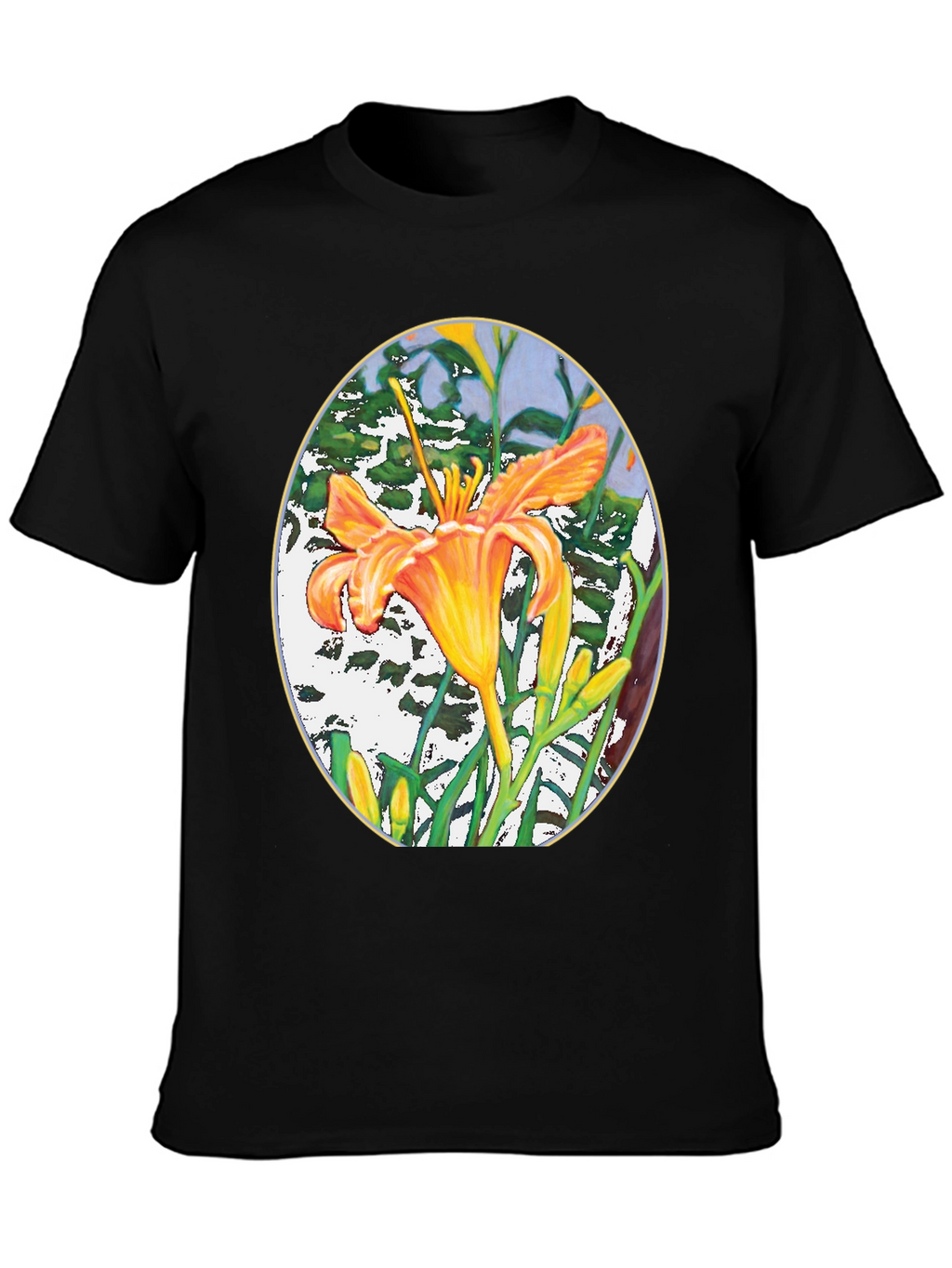 Floral Lily Graphic Print Black T-Shirt