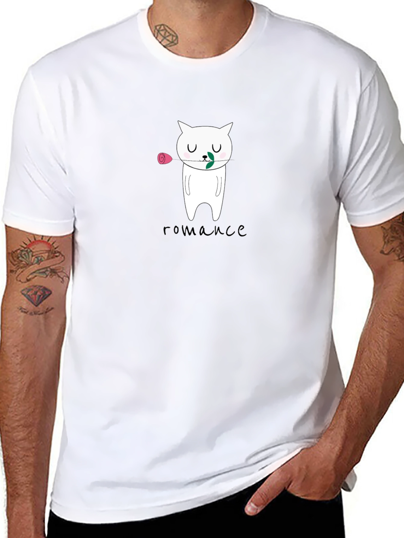 Romantic Cat Graphic T-Shirt - Cute Valentines Day Tee
