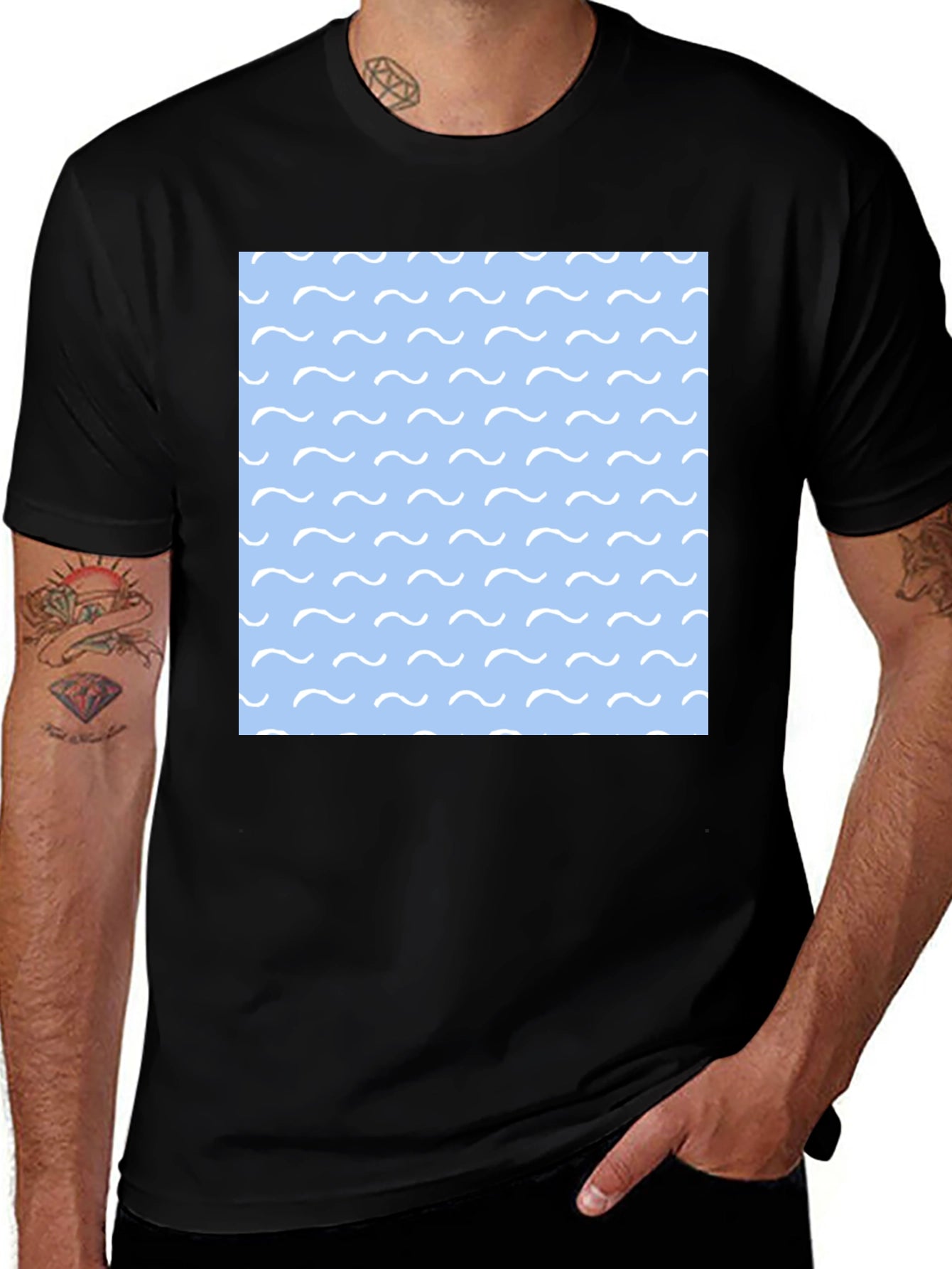 Ocean Wave Pattern Black T-Shirt for Men