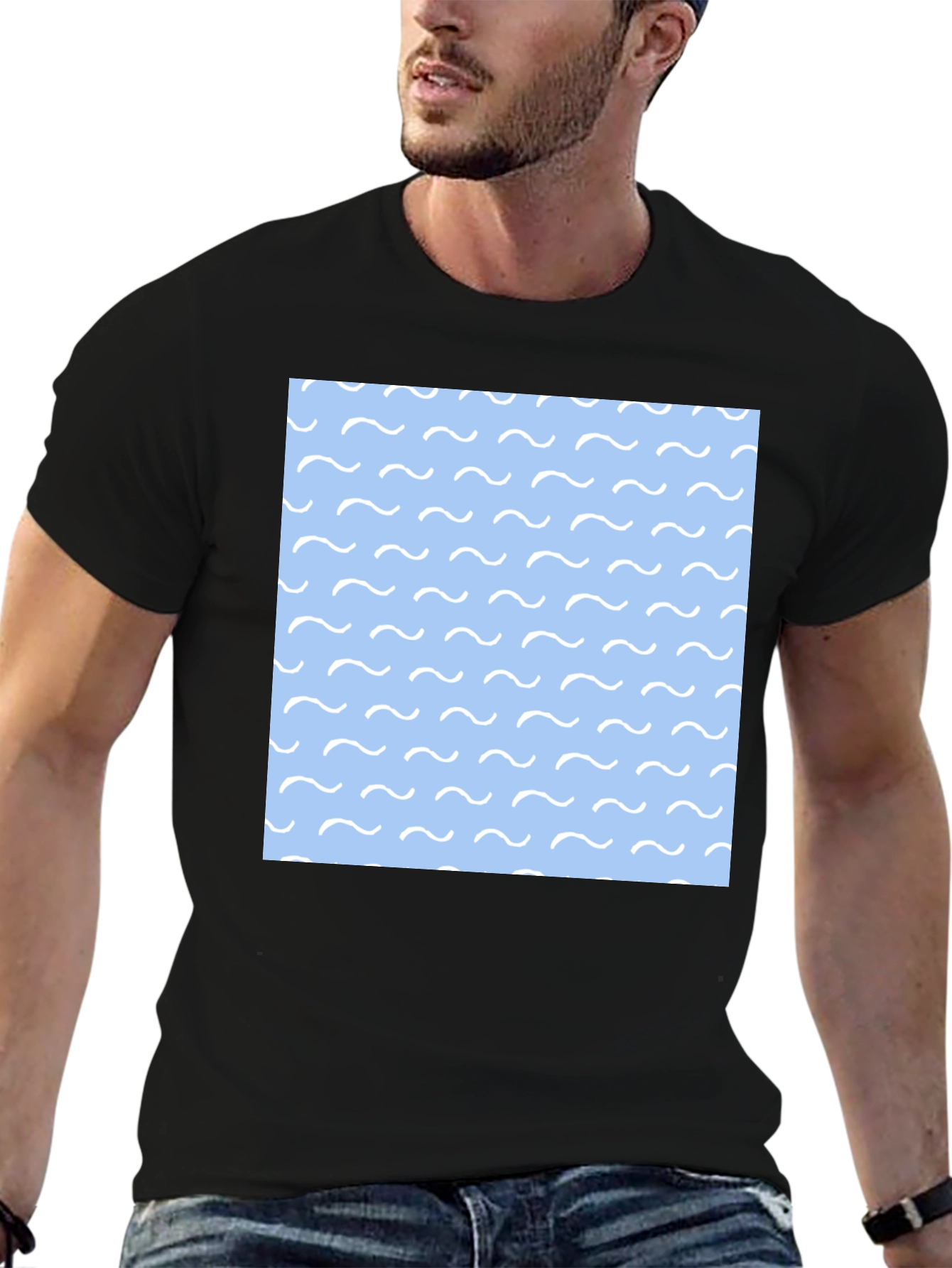 Ocean Wave Pattern Black T-Shirt for Men
