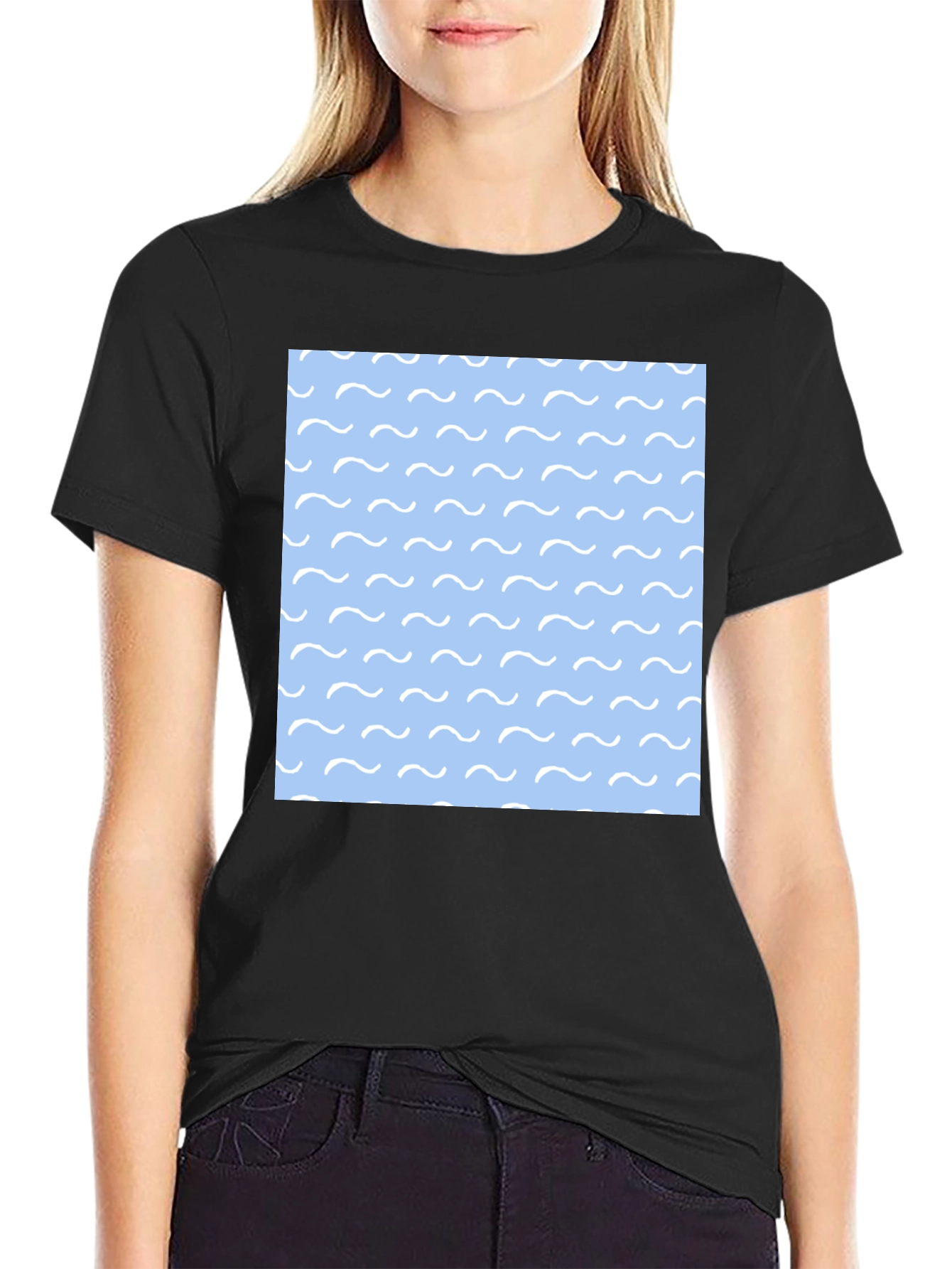 Ocean Wave Pattern Black T-Shirt for Men