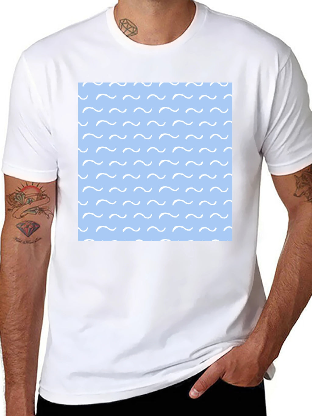 Ocean Wave Pattern Black T-Shirt for Men
