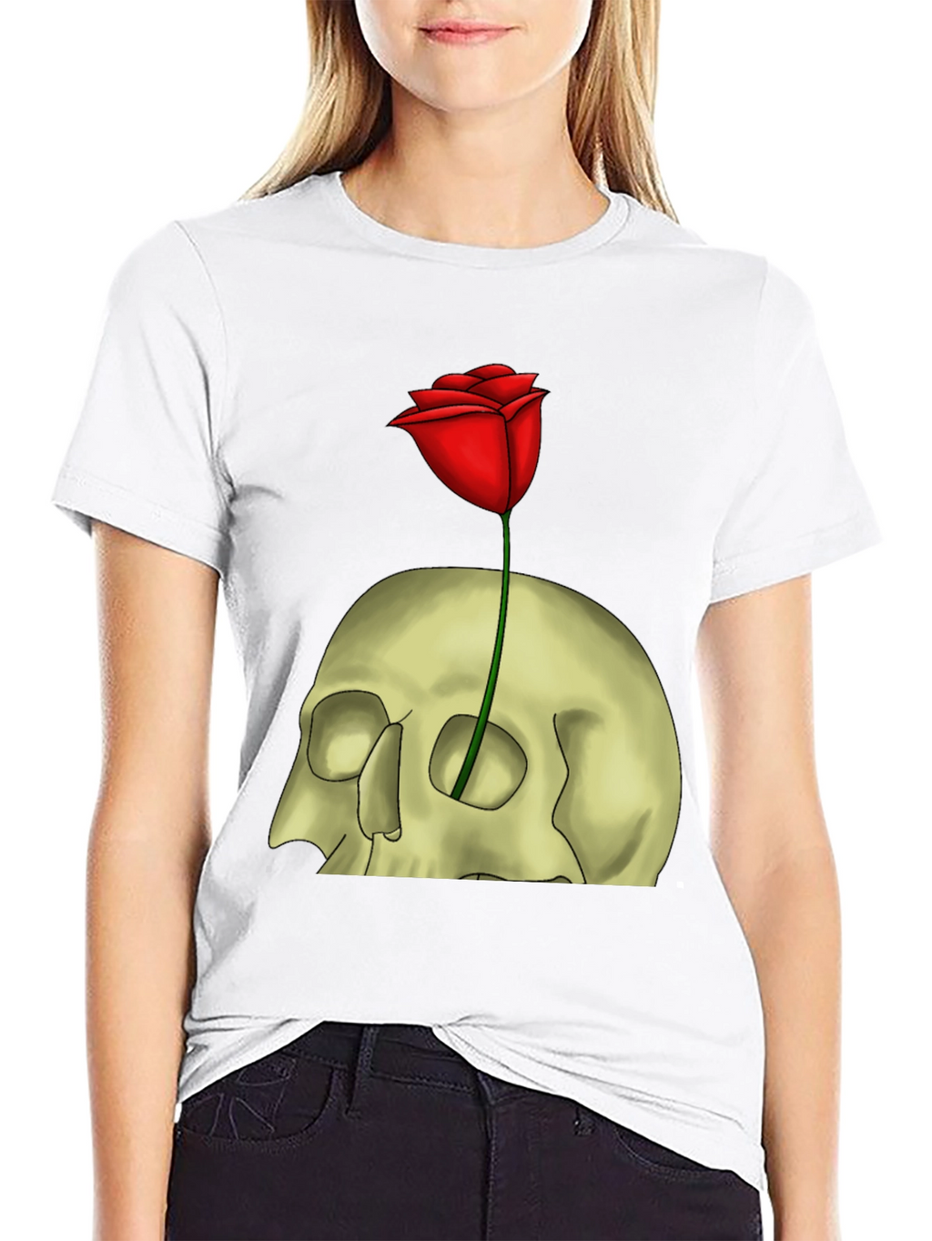 Skull & Rose Graphic T-Shirt - Edgy Style