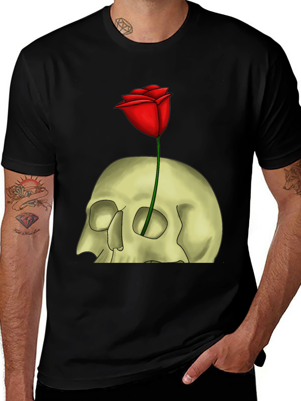 Skull & Rose Graphic T-Shirt - Edgy Style