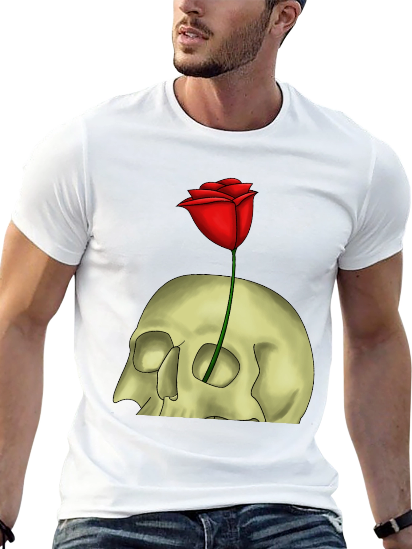 Skull & Rose Graphic T-Shirt - Edgy Style
