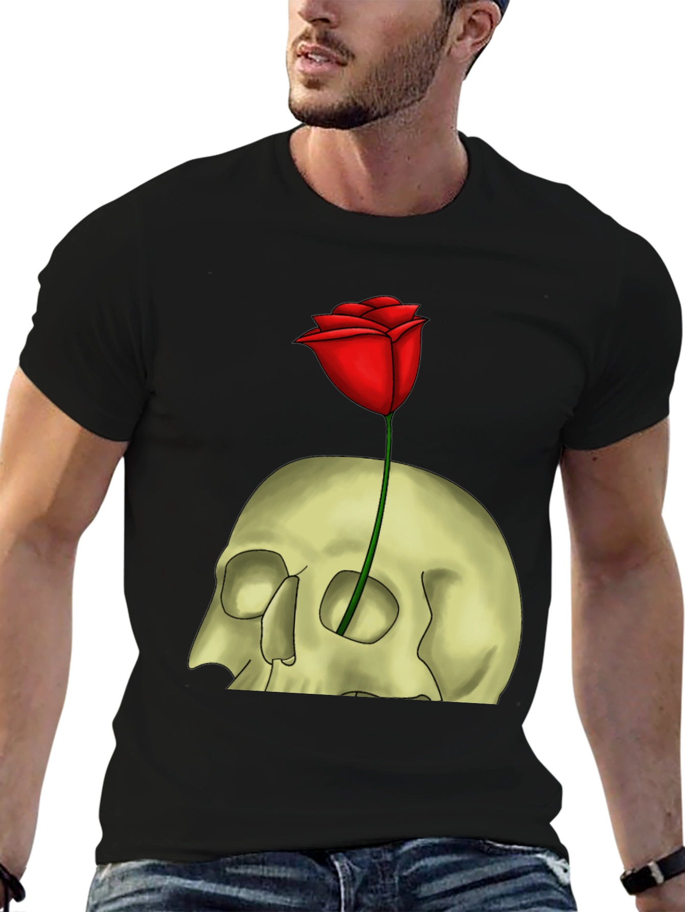 Skull & Rose Graphic T-Shirt - Edgy Style