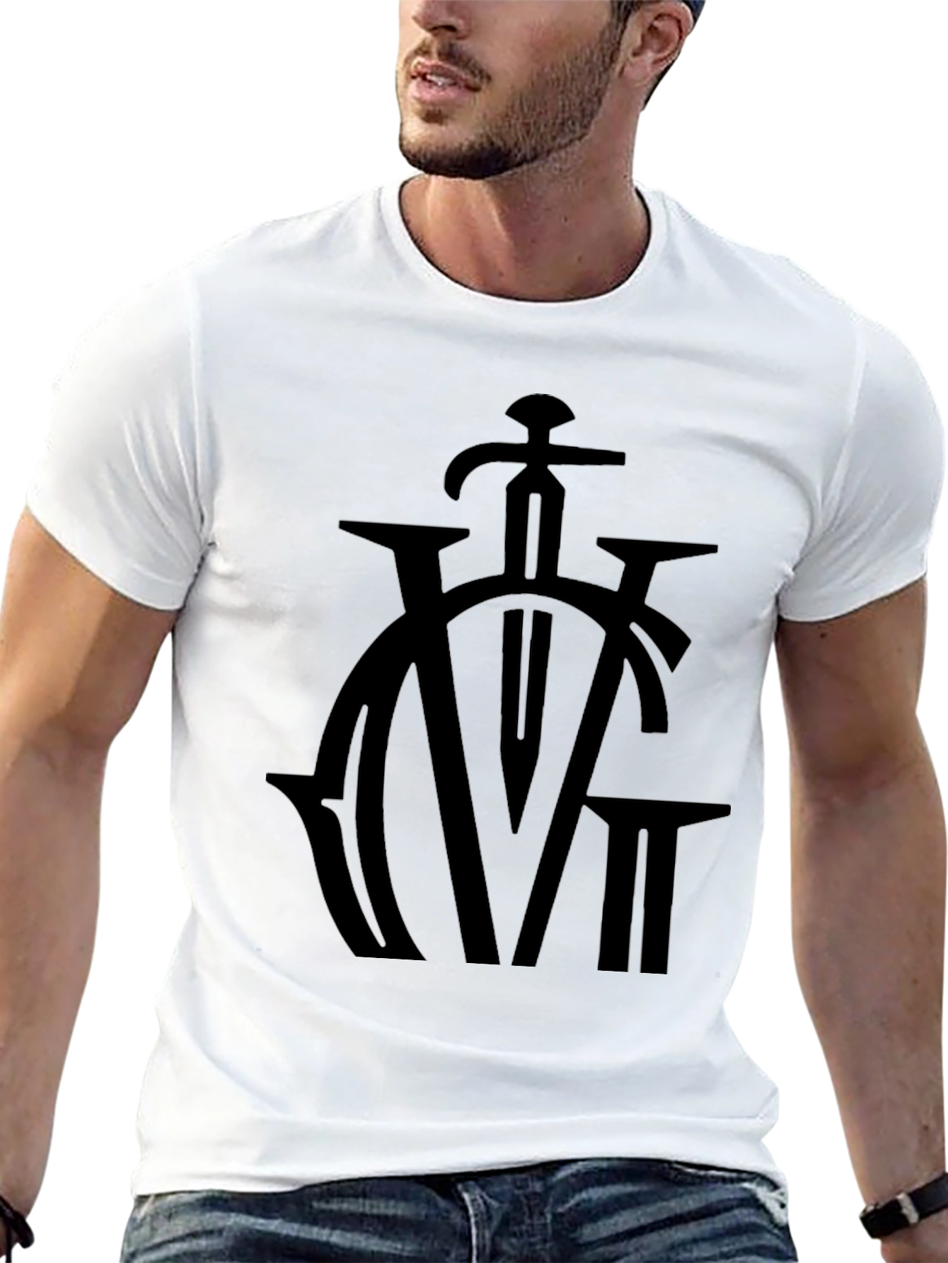 Black Graphic Tee - Sword & Lettering Design