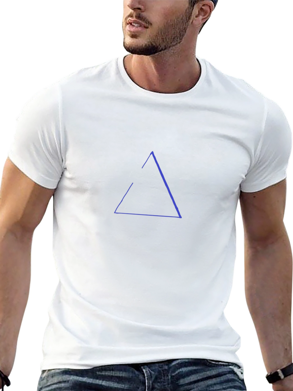 Minimalist Blue Triangle Graphic Black T-Shirt
