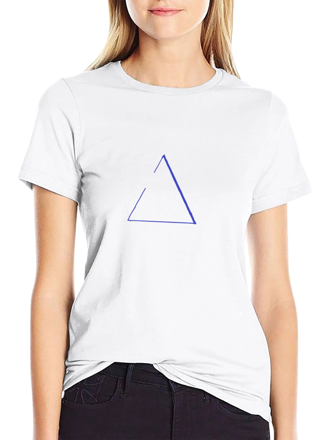 Minimalist Blue Triangle Graphic Black T-Shirt