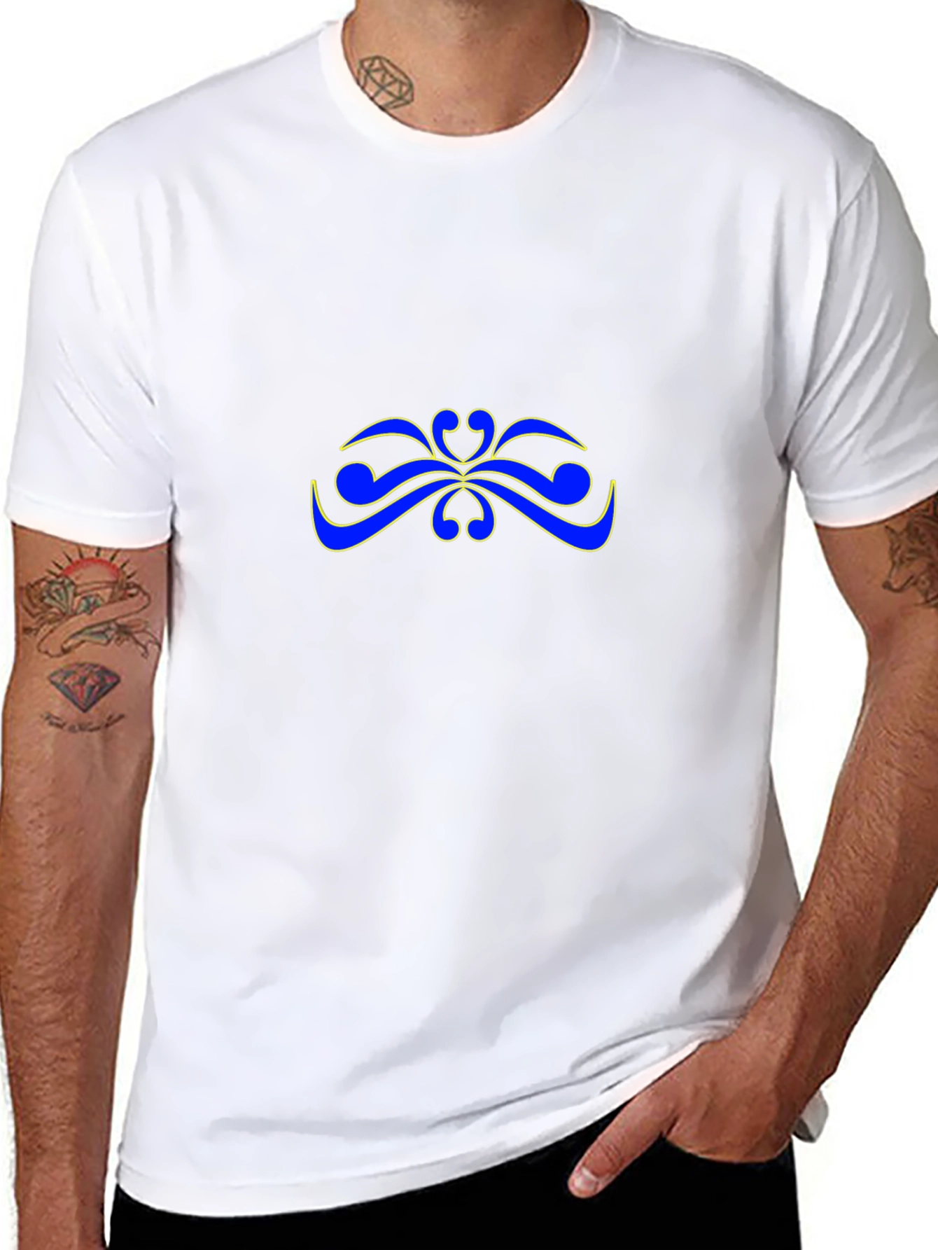 Stylish Black T-Shirt with Blue & Yellow Abstract Design