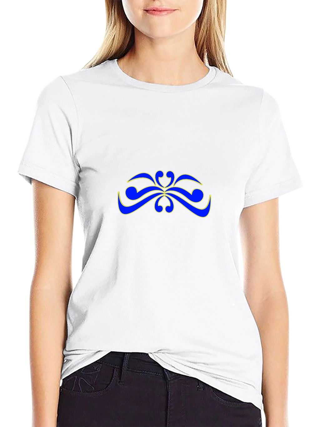 Stylish Black T-Shirt with Blue & Yellow Abstract Design