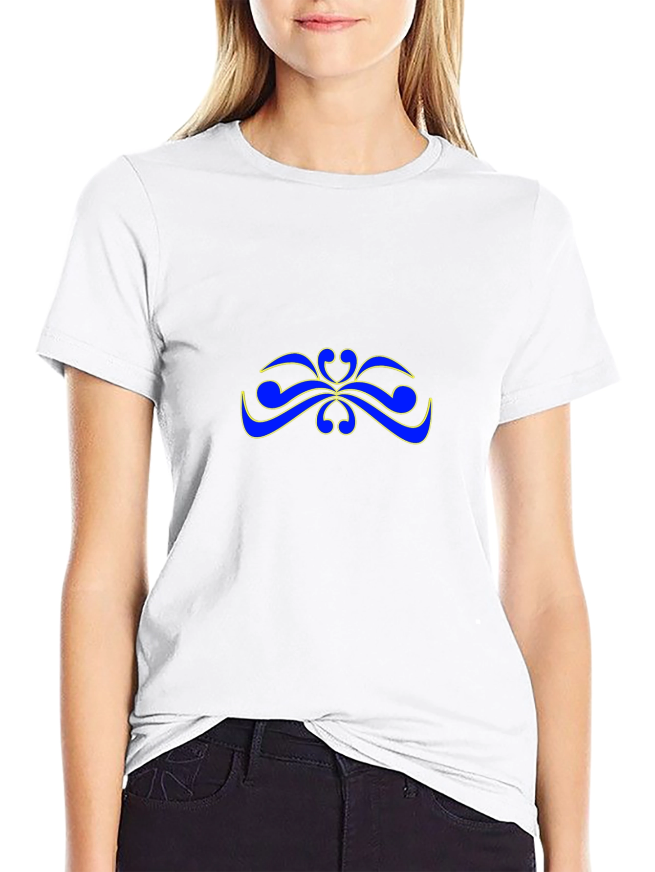 Stylish Black T-Shirt with Blue & Yellow Abstract Design