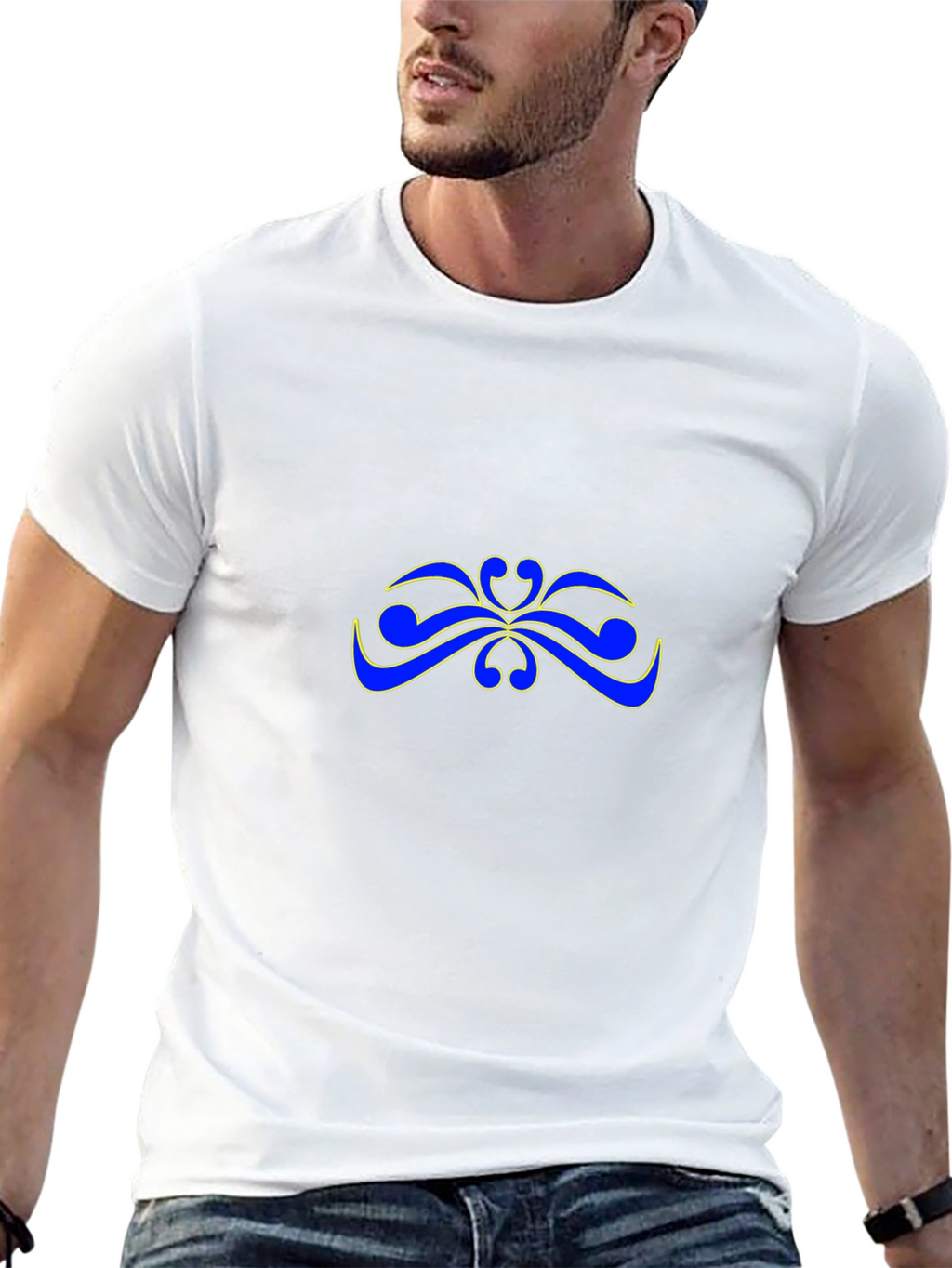 Stylish Black T-Shirt with Blue & Yellow Abstract Design