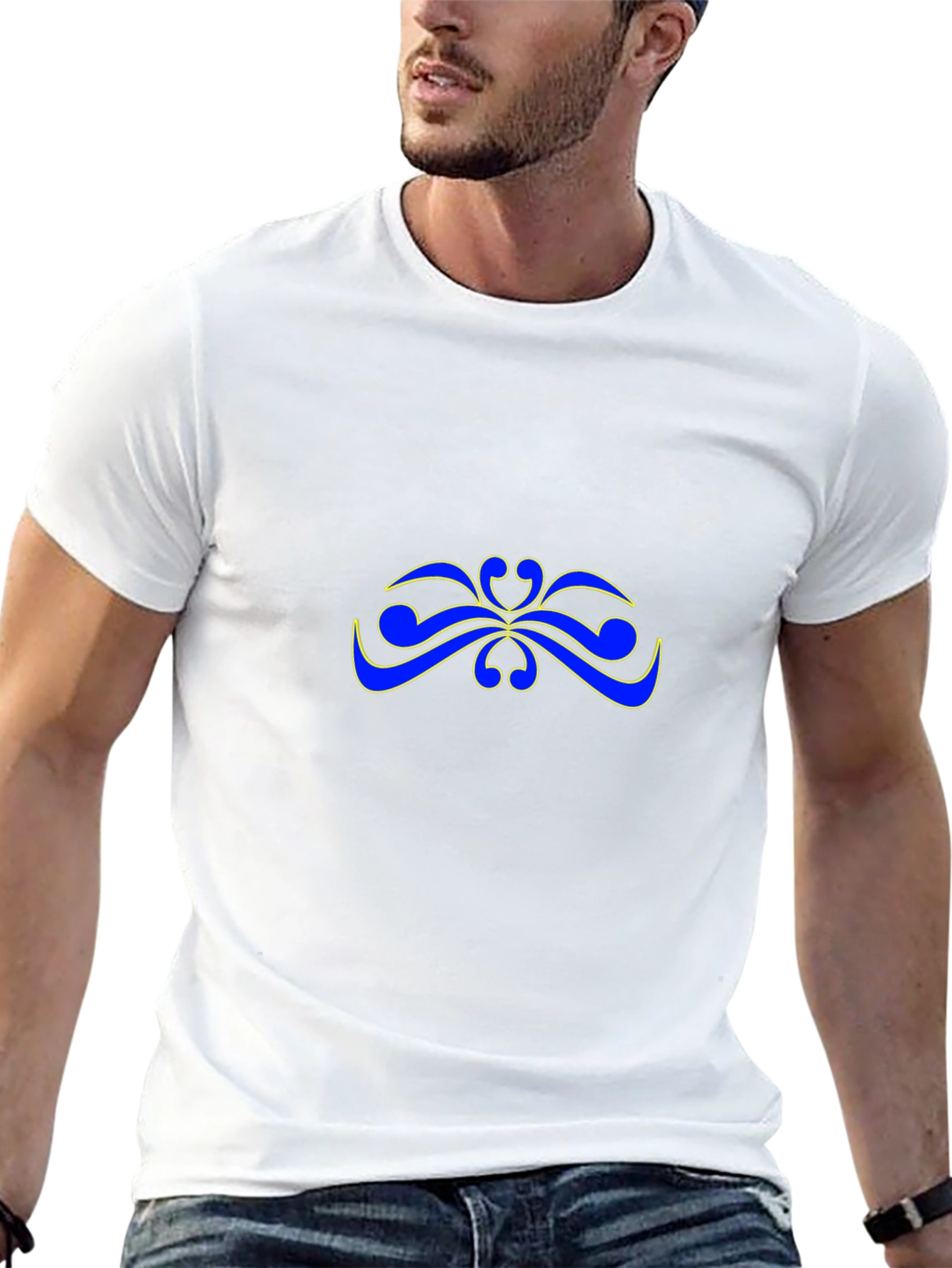 Stylish Black T-Shirt with Blue & Yellow Abstract Design