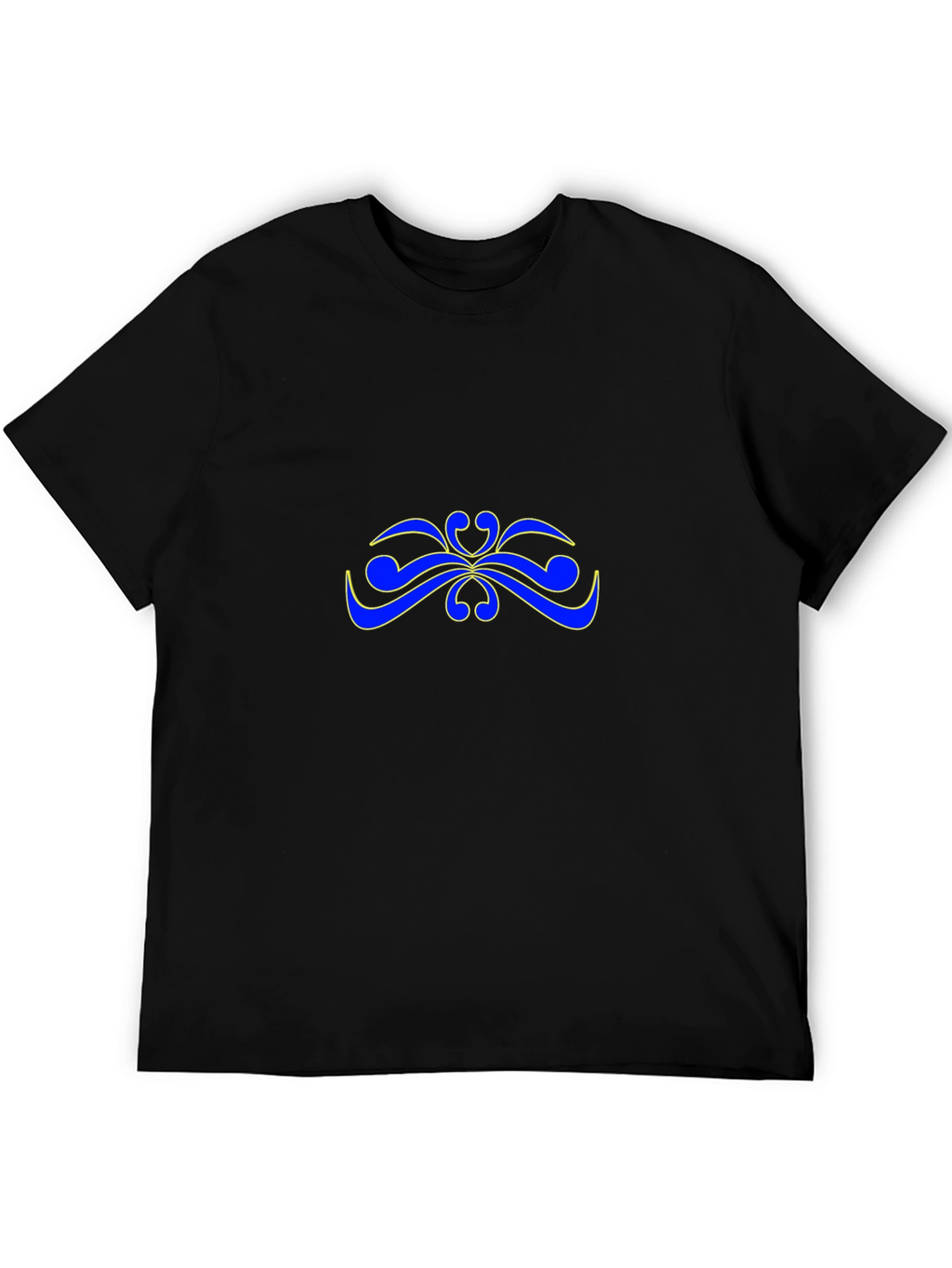 Stylish Black T-Shirt with Blue & Yellow Abstract Design