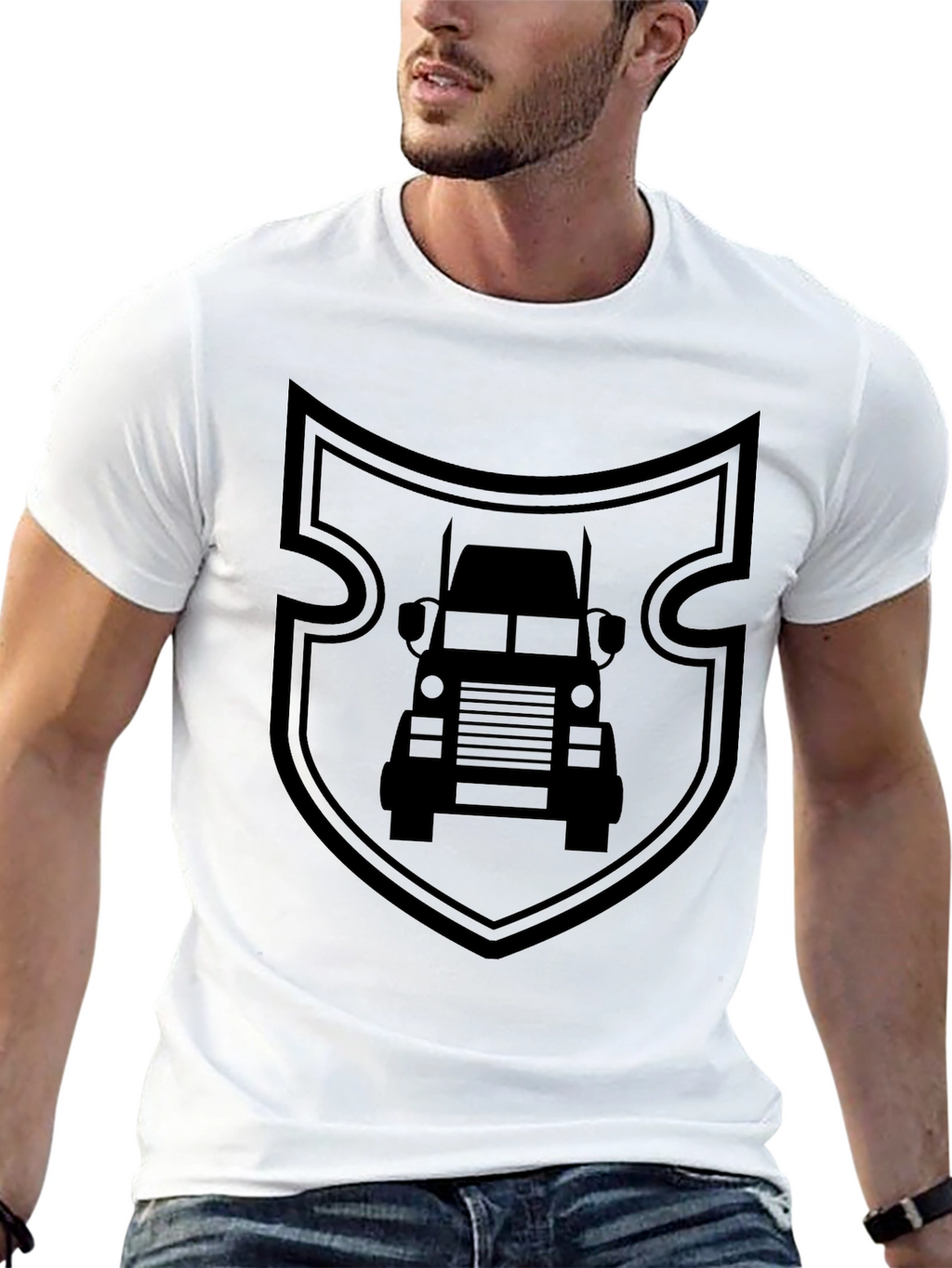 Truck Shield Graphic Tee - Black Cotton Shirt