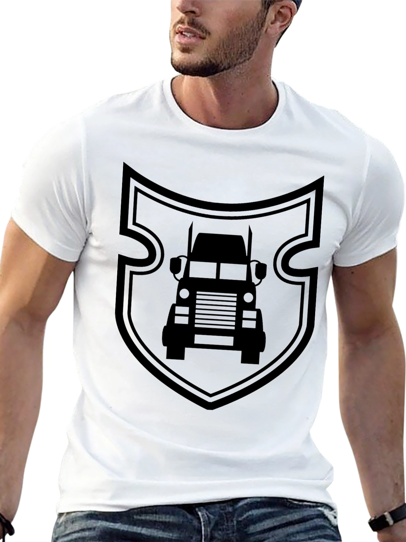 Truck Shield Graphic Tee - Black Cotton Shirt