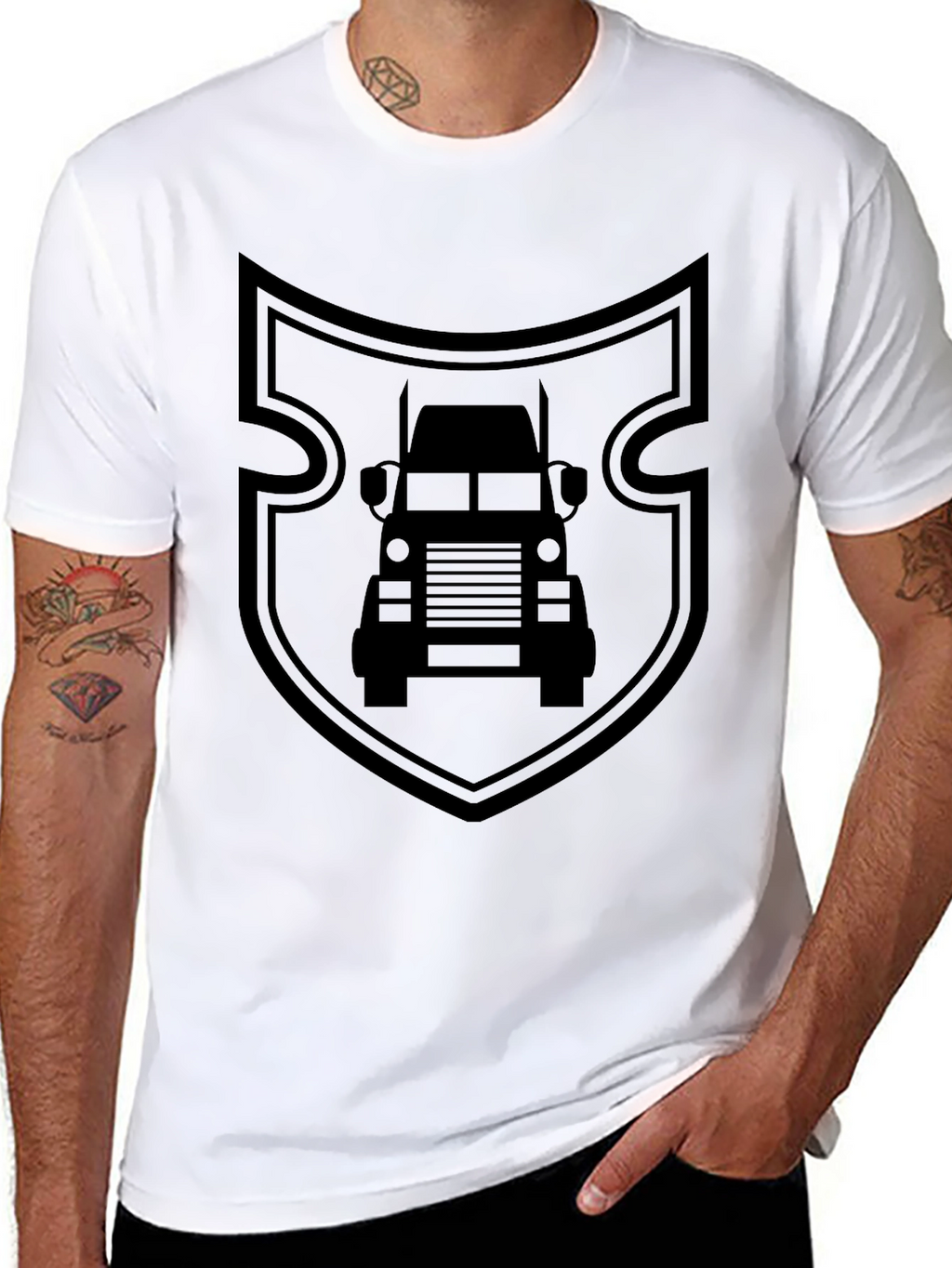 Truck Shield Graphic Tee - Black Cotton Shirt