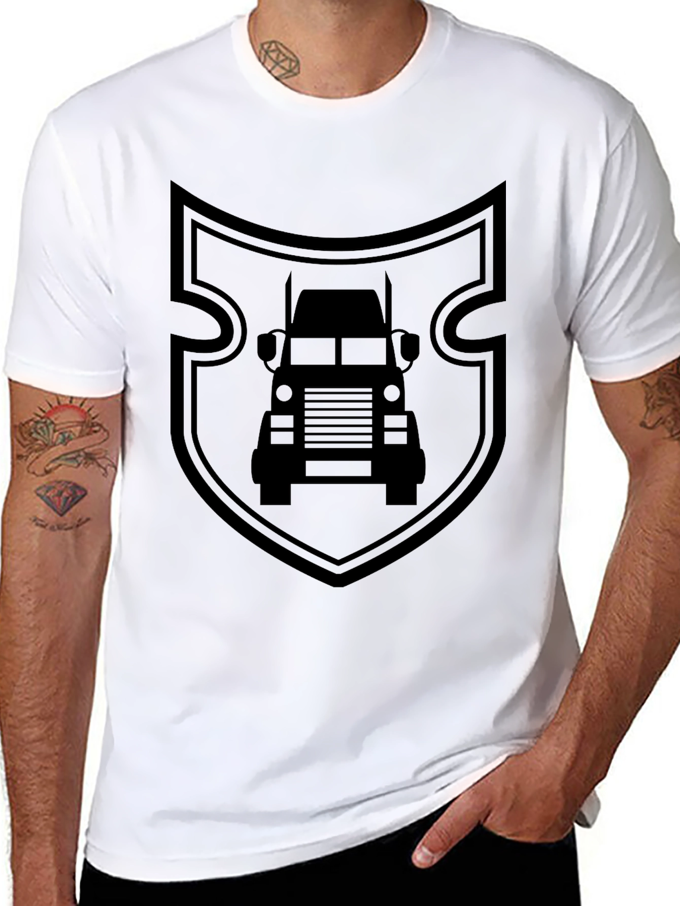Truck Shield Graphic Tee - Black Cotton Shirt