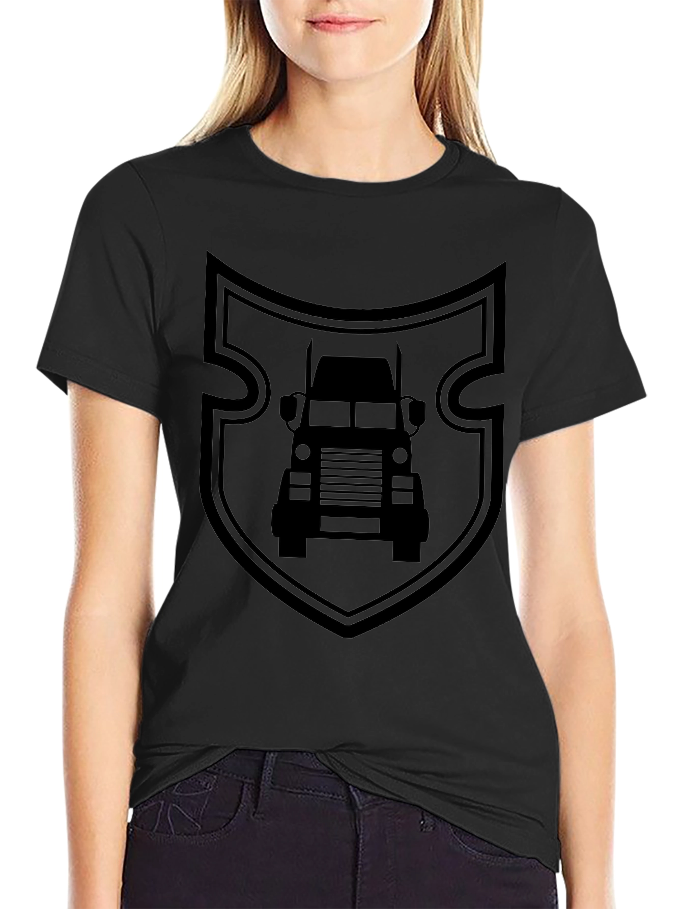 Truck Shield Graphic Tee - Black Cotton Shirt