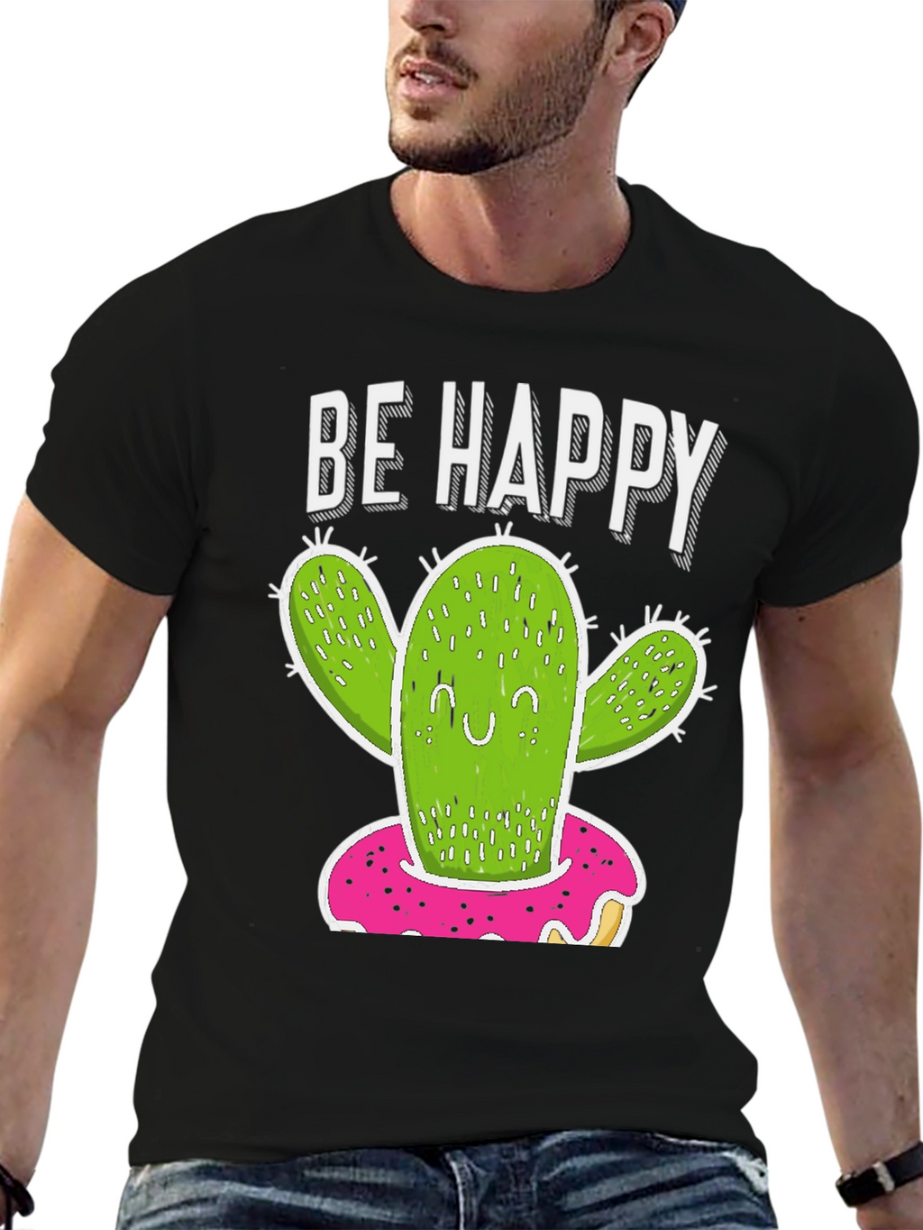 Be Happy Cactus Donut T-Shirt