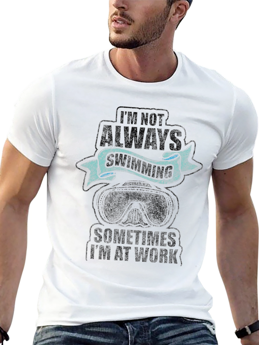 Swimming & Work Graphic Tee - Black