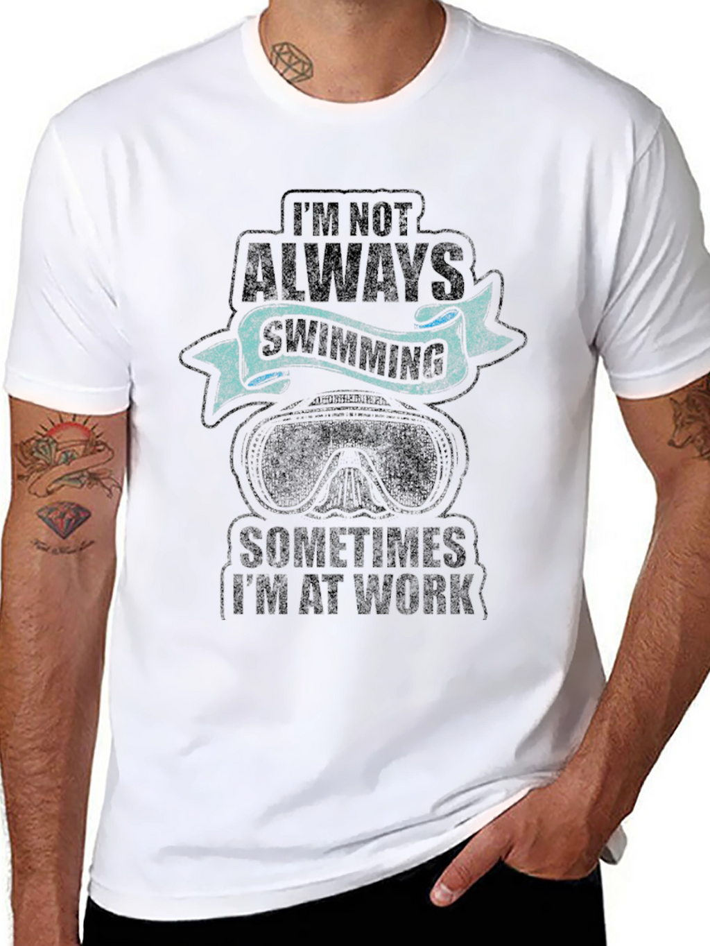 Swimming & Work Graphic Tee - Black