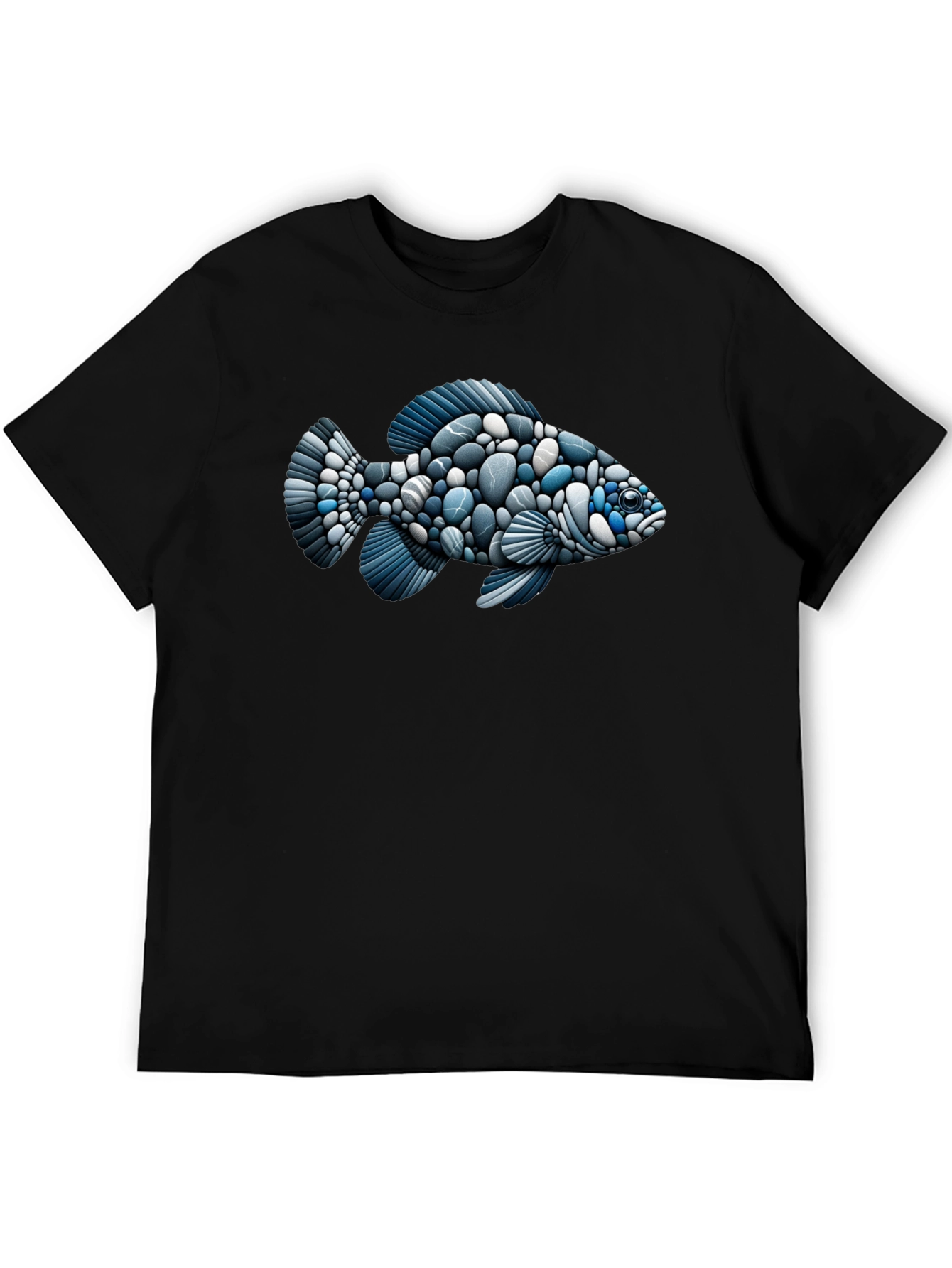 Stone Fish Graphic Tee - Black Cotton Blend Shirt