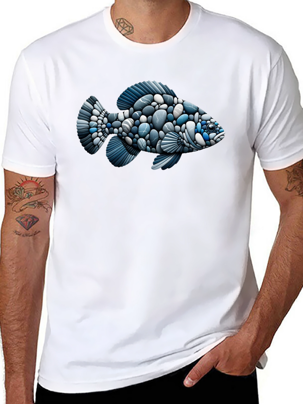 Stone Fish Graphic Tee - Black Cotton Blend Shirt
