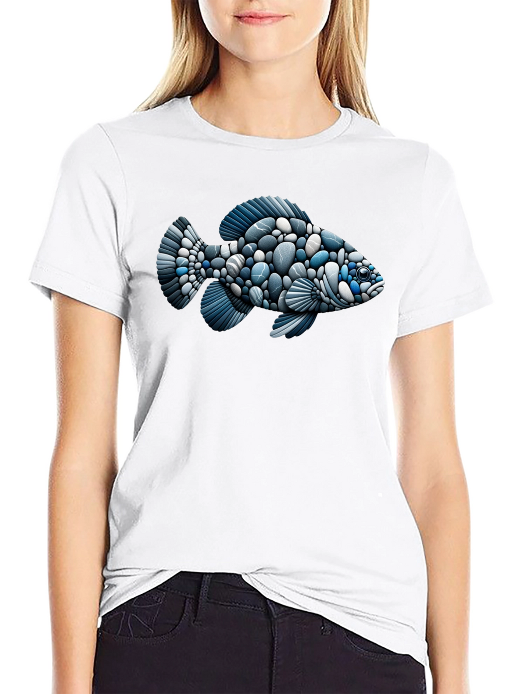 Stone Fish Graphic Tee - Black Cotton Blend Shirt