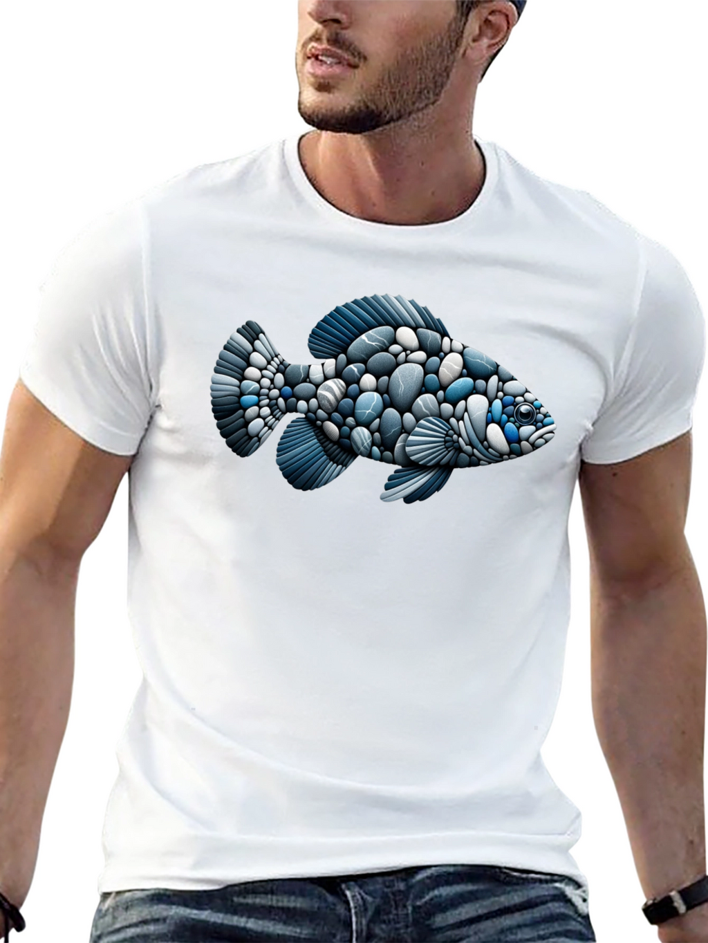 Stone Fish Graphic Tee - Black Cotton Blend Shirt