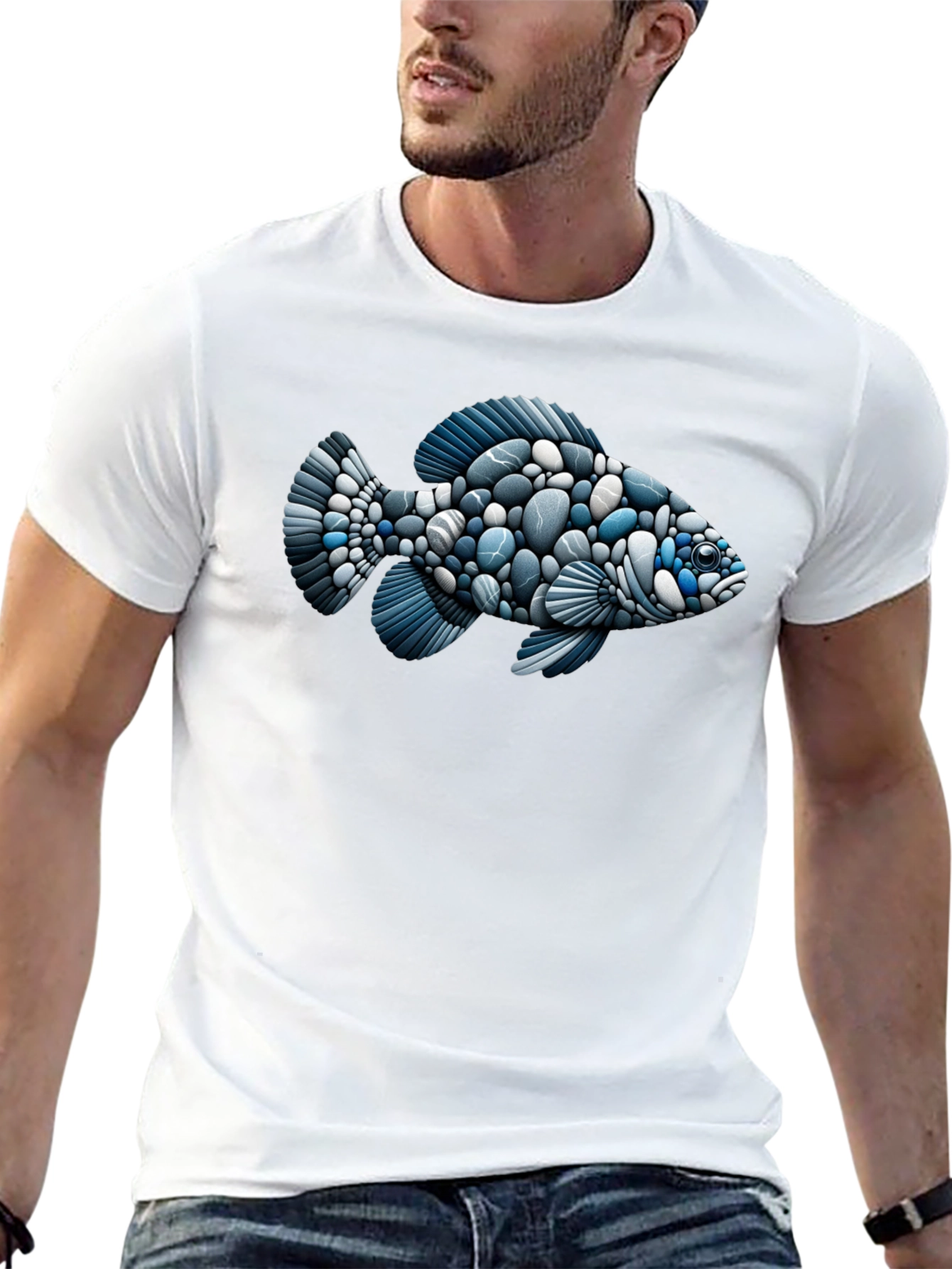 Stone Fish Graphic Tee - Black Cotton Blend Shirt