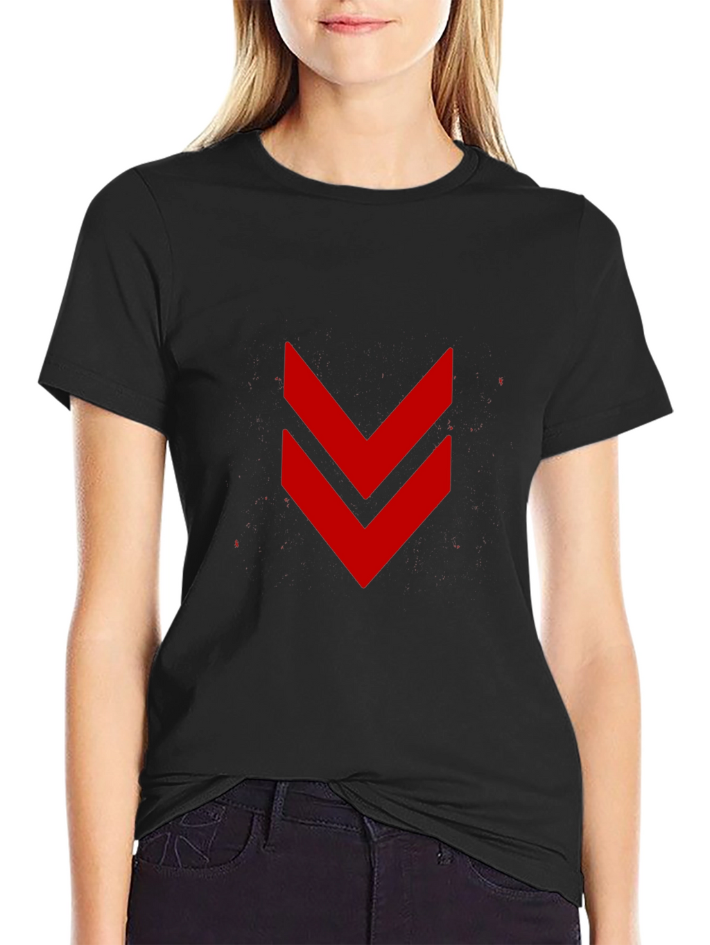 Modern Black Tee with Red Chevron Design