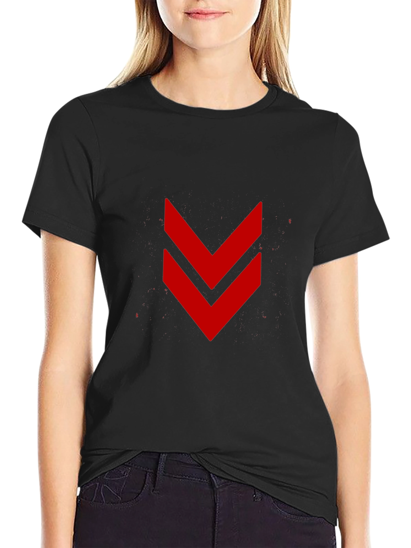Modern Black Tee with Red Chevron Design