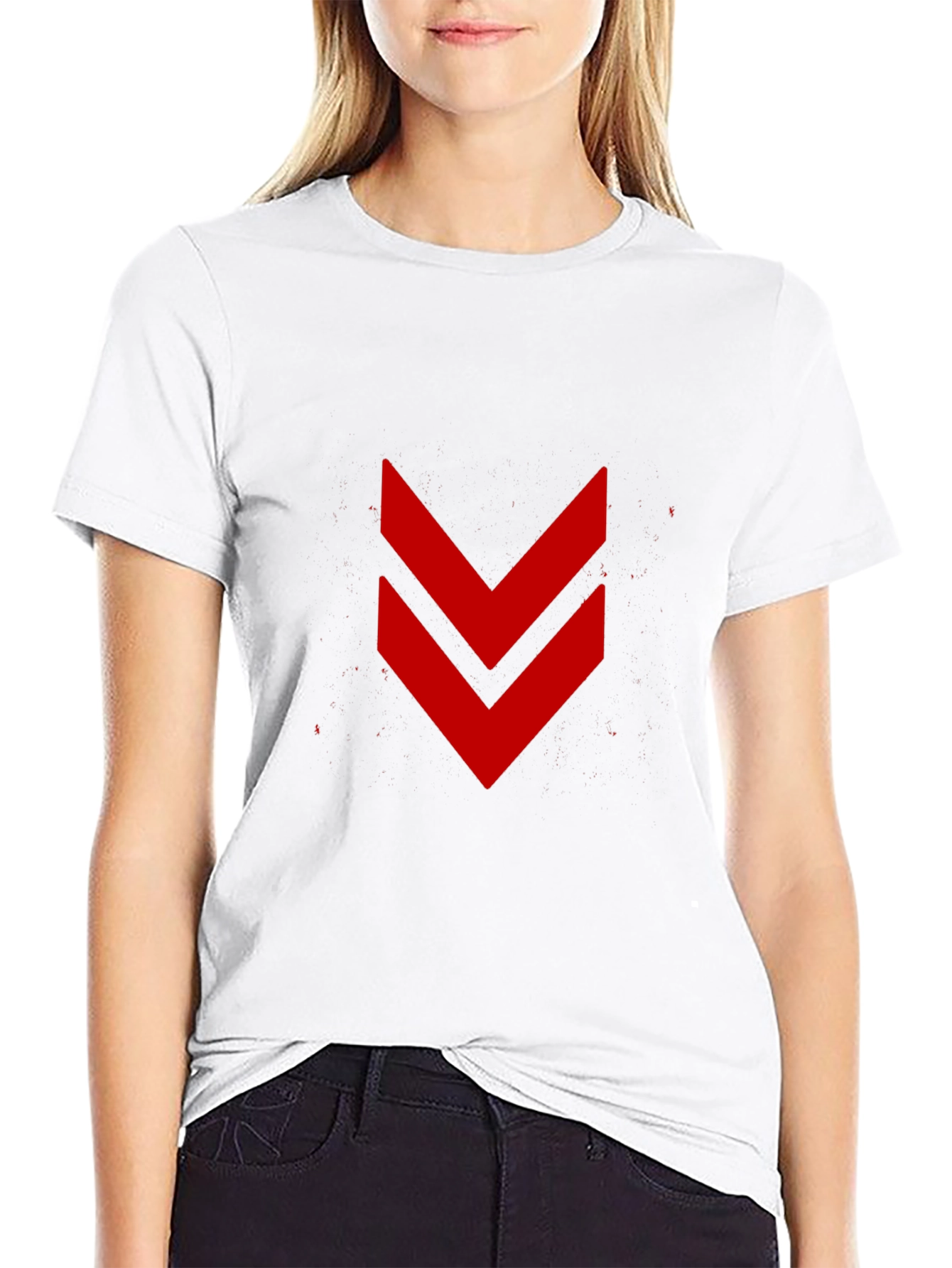 Modern Black Tee with Red Chevron Design