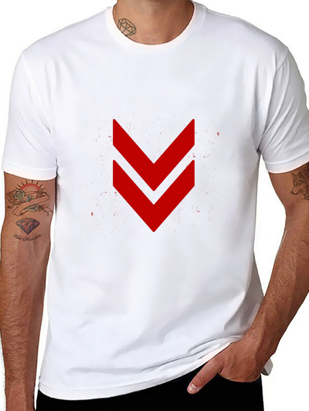Modern Black Tee with Red Chevron Design