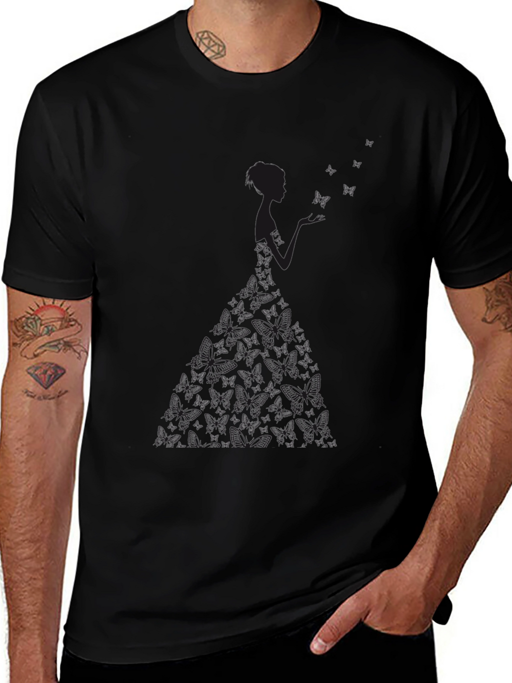Butterfly Dress Graphic Black Tee
