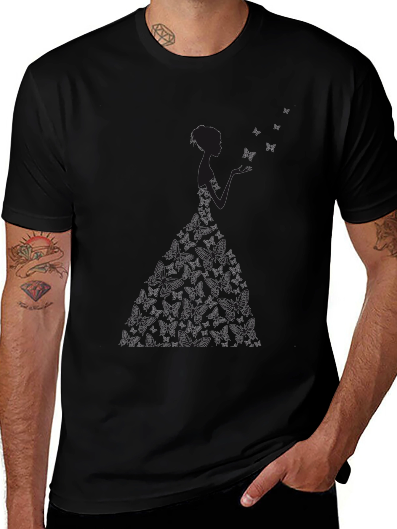 Butterfly Dress Graphic Black Tee
