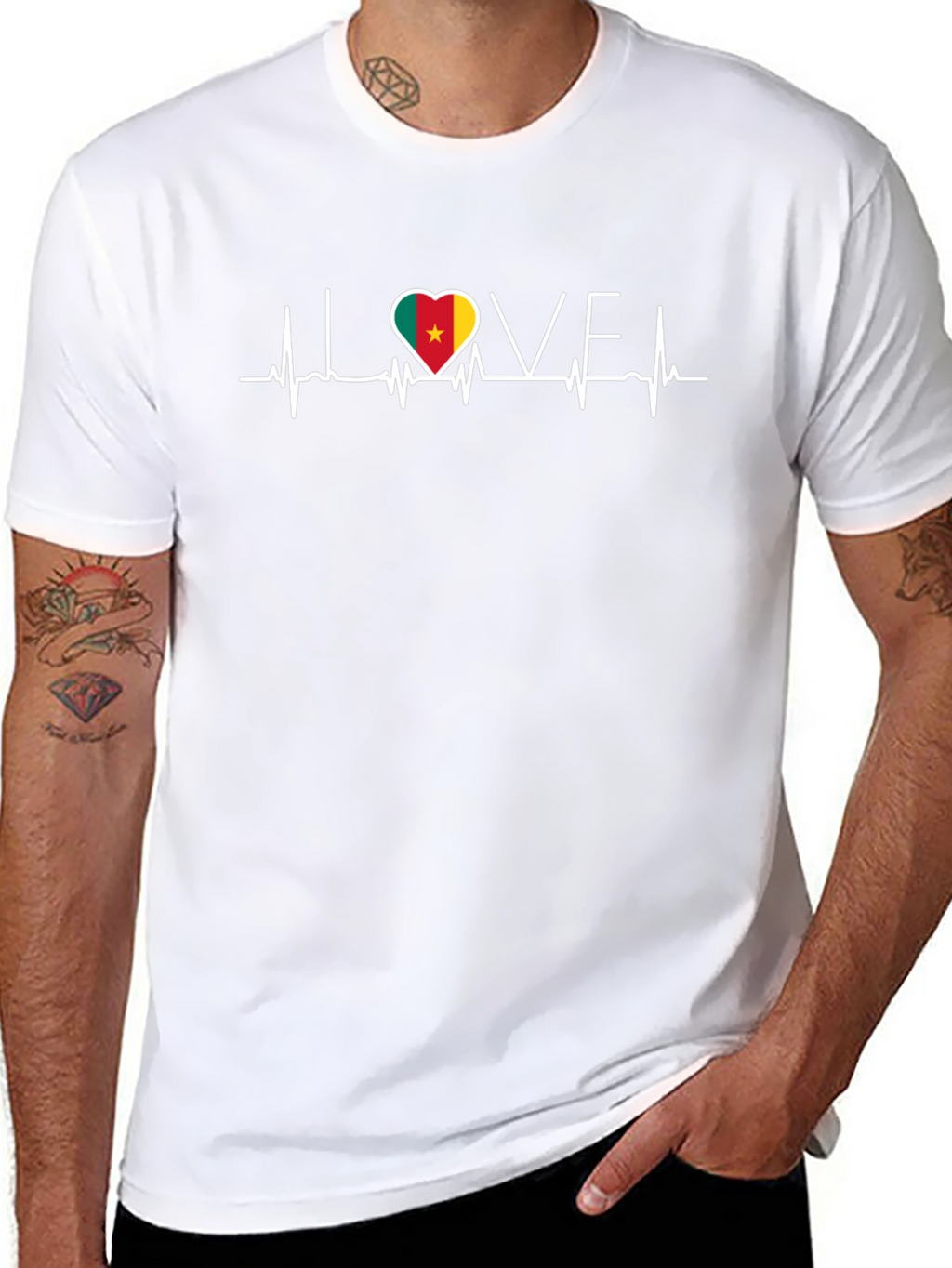 Love Cameroon Heartbeat T-Shirt - Black